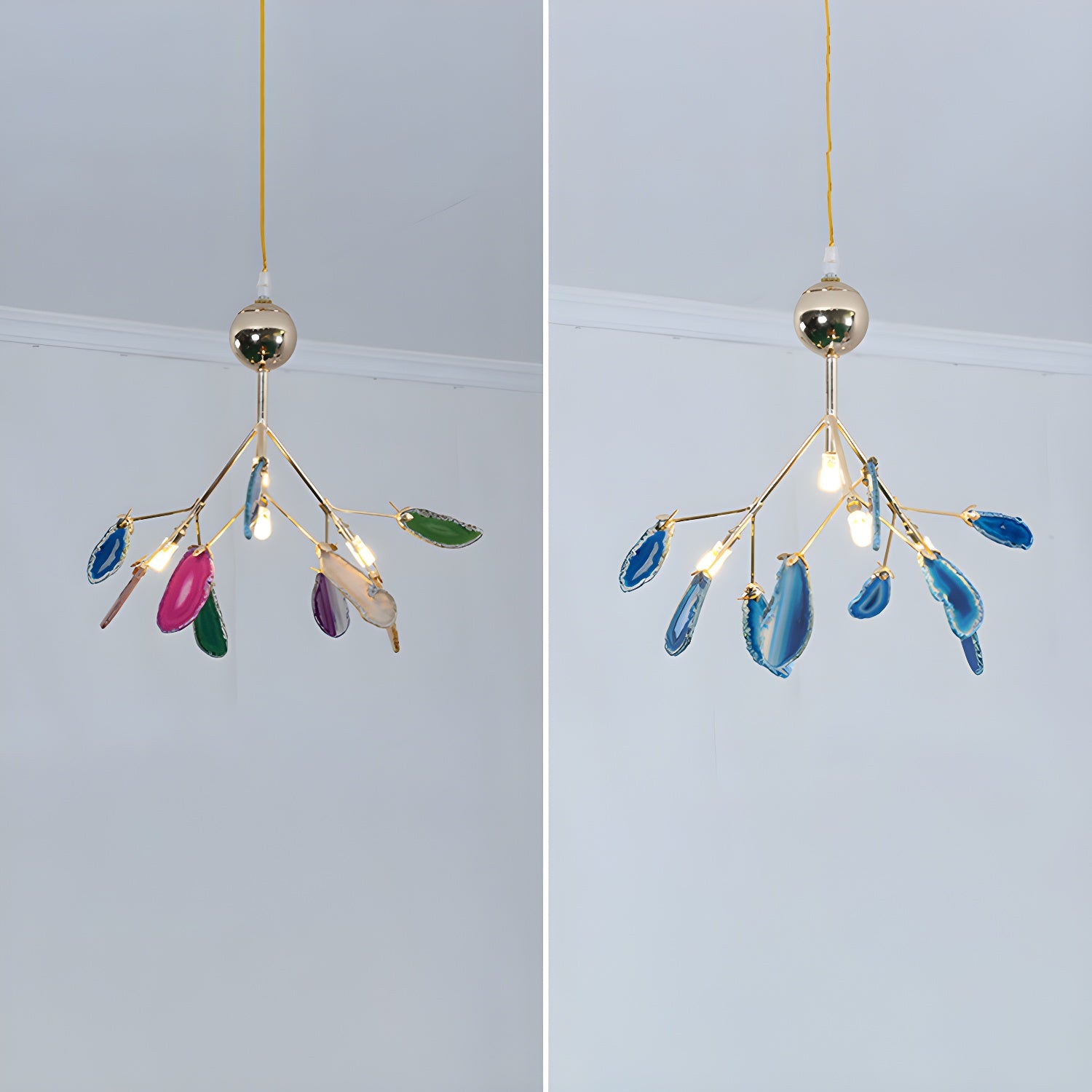 Elegant Agate Flake Chandelier - Natural Stone Crystal Ceiling Light Fixture for Dining Room, Living Room & Bedroom Decor