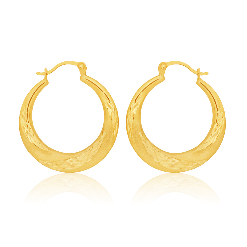 9ct Yellow Gold 15mm Diamond Cut Creole Hoop Earrings for Women - Elegant Everyday Jewelry & Perfect Gift for Birthdays, Anniversaries