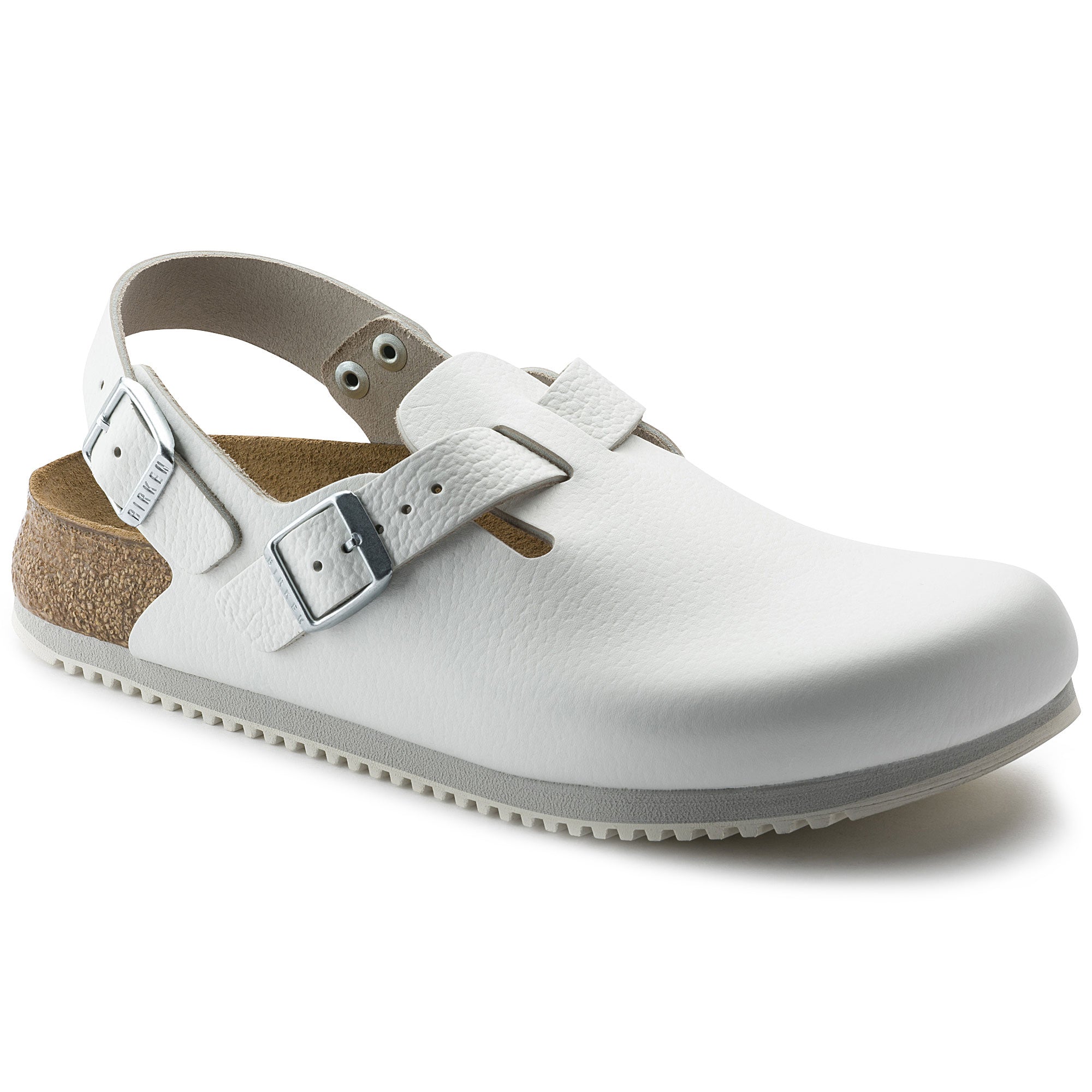 Birkenstock Tokio Super Grip Leather Clog - Classic Footbed in White | Non-Slip Work Shoes for Nurses, Chefs & Healthcare Professionals