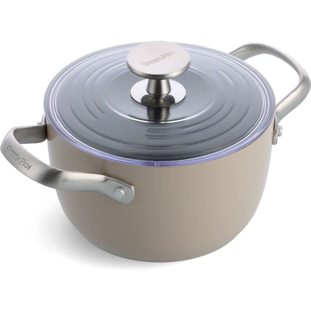 GreenPan Healthy Ceramic Nonstick 2QT Rice Cooker & Soup Pot with Lid - PFAS-Free, Induction Compatible, Dishwasher & Oven Safe (Taupe) - Perfect for Cooking Rice, Soups, Stews & One-Pot Meals