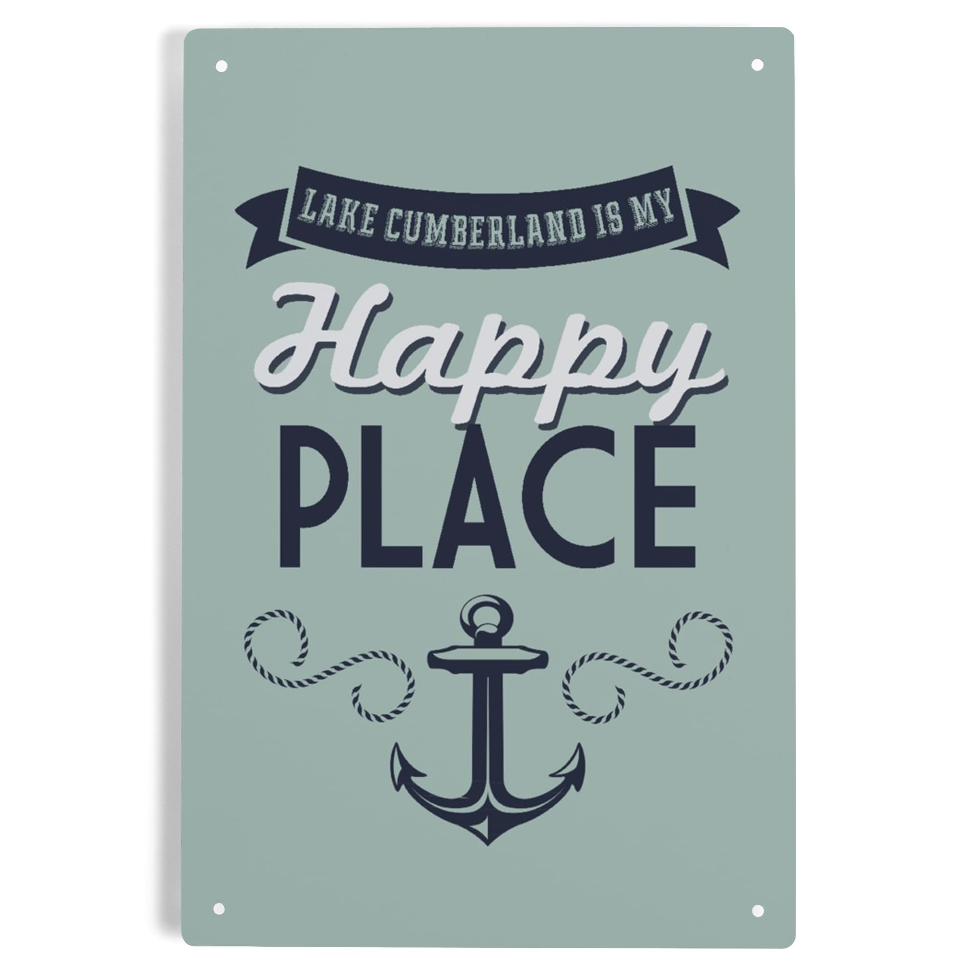 Lantern Press 6x9 Inch Lake Cumberland Kentucky Metal Sign - 'My Happy Place' Anchor Design in Blue & Green - Perfect for Home Decor, Man Cave, or Cabin Wall Art