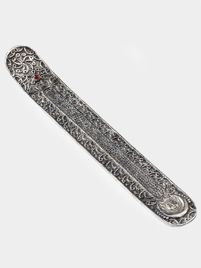 Namaste Metal Embossed Incense Holder with Stone Moon - Elegant Aromatherapy Decor for Yoga, Meditation & Spiritual Spaces