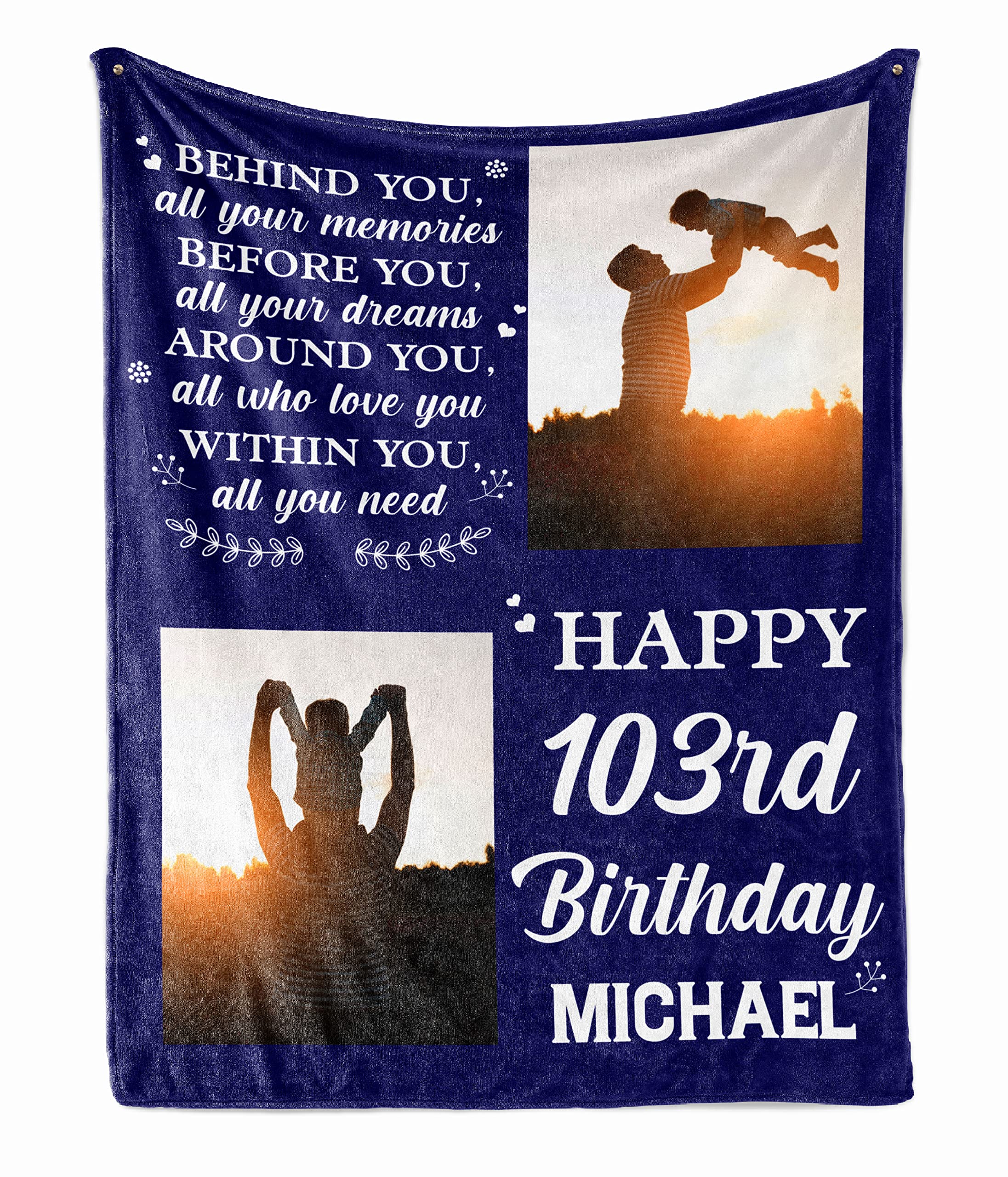Personalized 103rd Birthday Blanket for Men - Custom Photo Fleece Sherpa Throw Gift for Dad, Grandpa Born in 1920 | Funny 103 Years Old Decorations | Perfect for Family Celebrations, Cozy Nights & Memorable Gifts