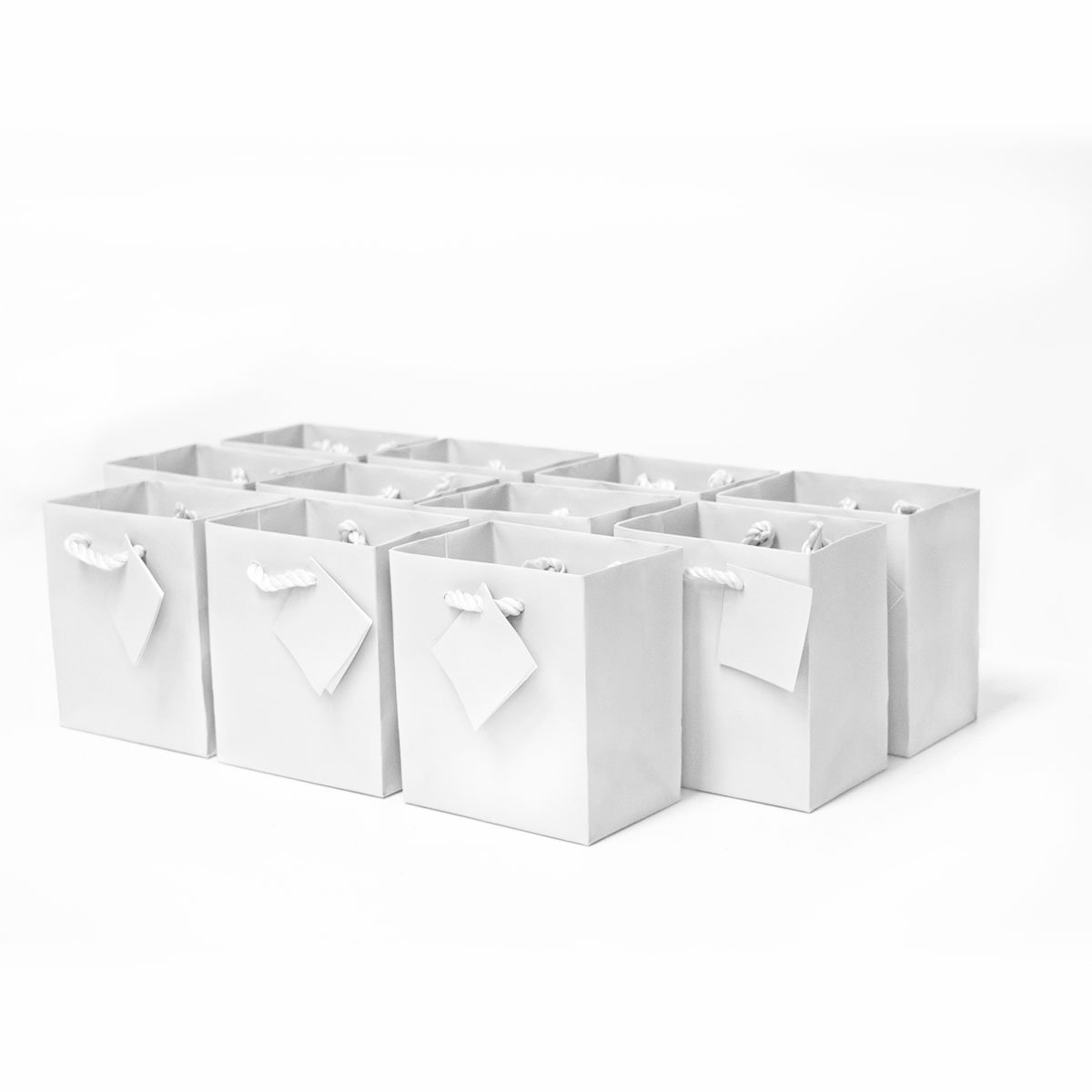 120 Pack Small White Gift Bags with Handles - 4x2.75x4.5 Inches Mini Designer Paper Gift Bags Bulk for Birthday Party Favors, Baby Shower, Wedding, Bachelorette & Holiday Gifts - Perfect for Candy, Jewelry, Small Presents & Party Favors