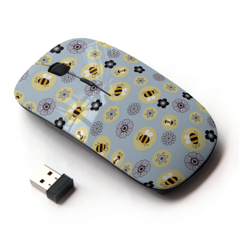 2.4G Wireless Optical Mouse with Bee Flowers Pattern - Ergonomic Yellow Wireless Mouse for Laptop, PC, Mac - Perfect for Office, Home & Travel Use