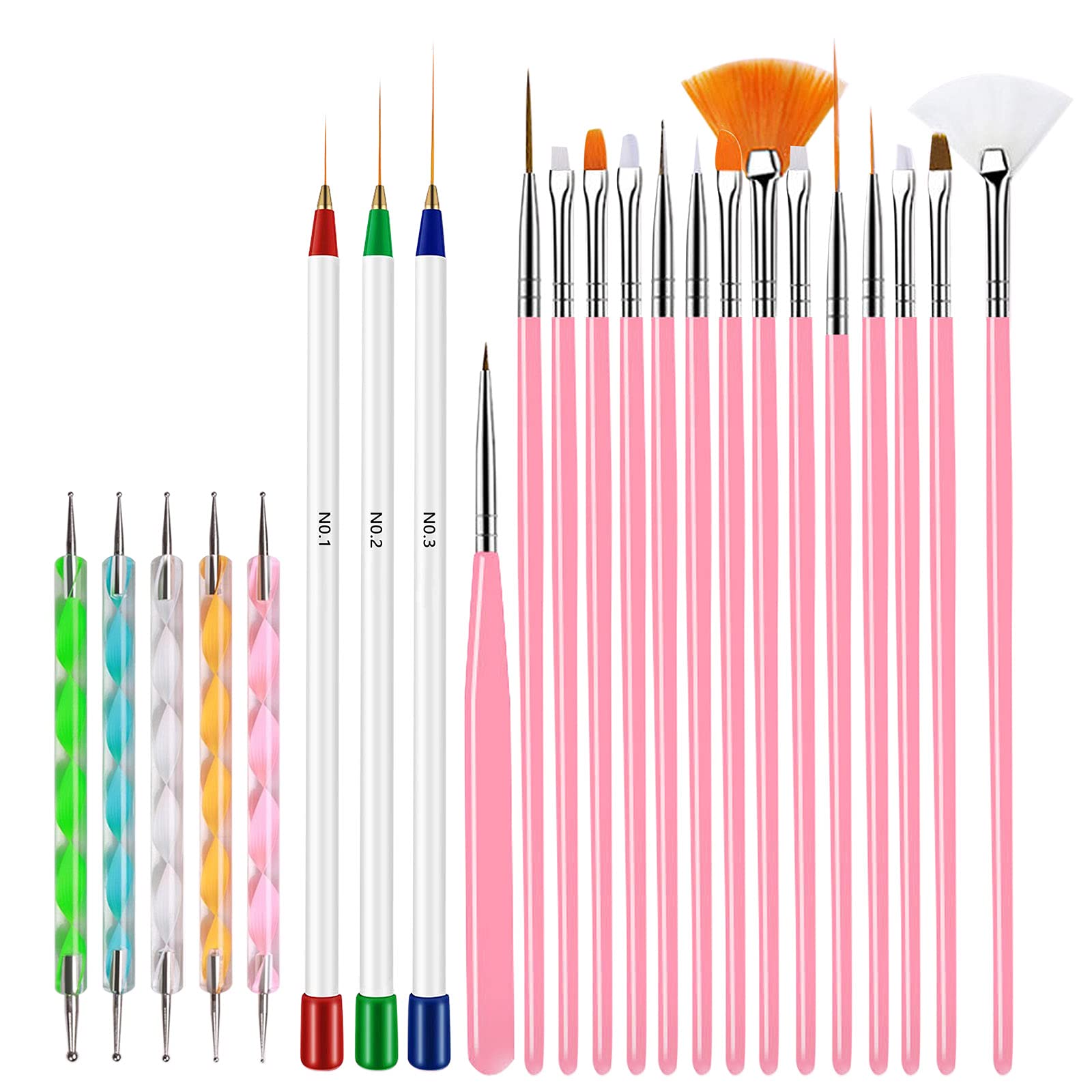 23Pcs Nail Art Brushes Set - Professional Nail Liner, Carving & Dotting Pens for Acrylic French Nail Design, DIY Nail Art Tools (Pink) - Perfect for Salon, Home Manicure & Nail Art Enthusiasts - Layfoo