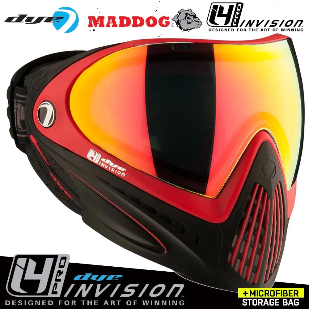 Maddog Dye I4 PRO Thermal Dual-Pane Anti-Fog Lens Paintball Airsoft Mask Goggle System Combo with Microfiber Storage Bag - Perfect for Outdoor Sports, Airsoft Battles & Paintball Games