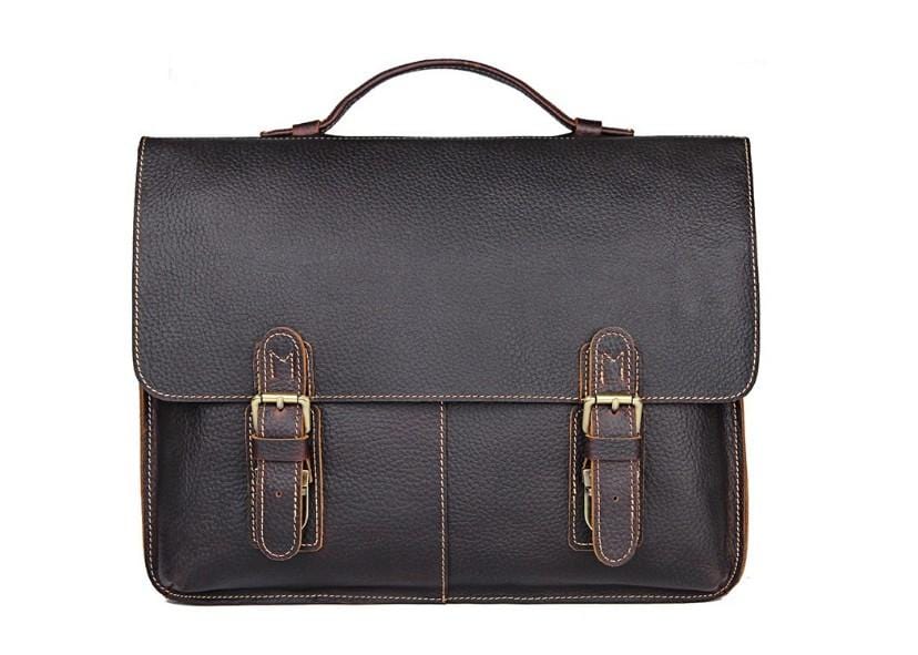 Premium Genuine Coffee Leather Men's Laptop Briefcase - Professional Business Work Bag for Office, Commuting & Travel
