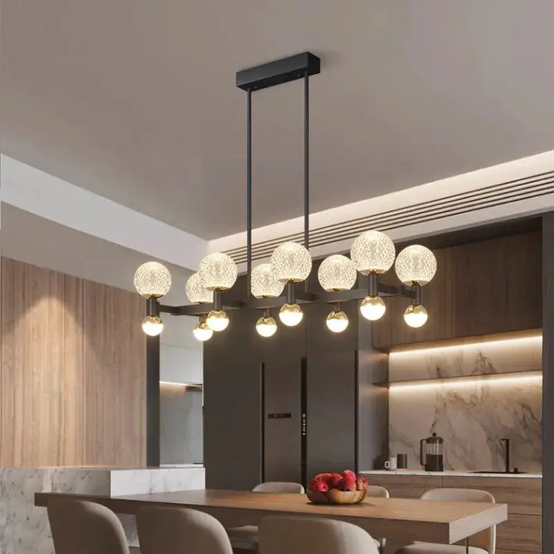 Modern Black Linear Dining Room Chandelier - 12/16 Lights LED Pendant Lighting Fixture for Kitchen Island, Restaurant, and Contemporary Home Decor