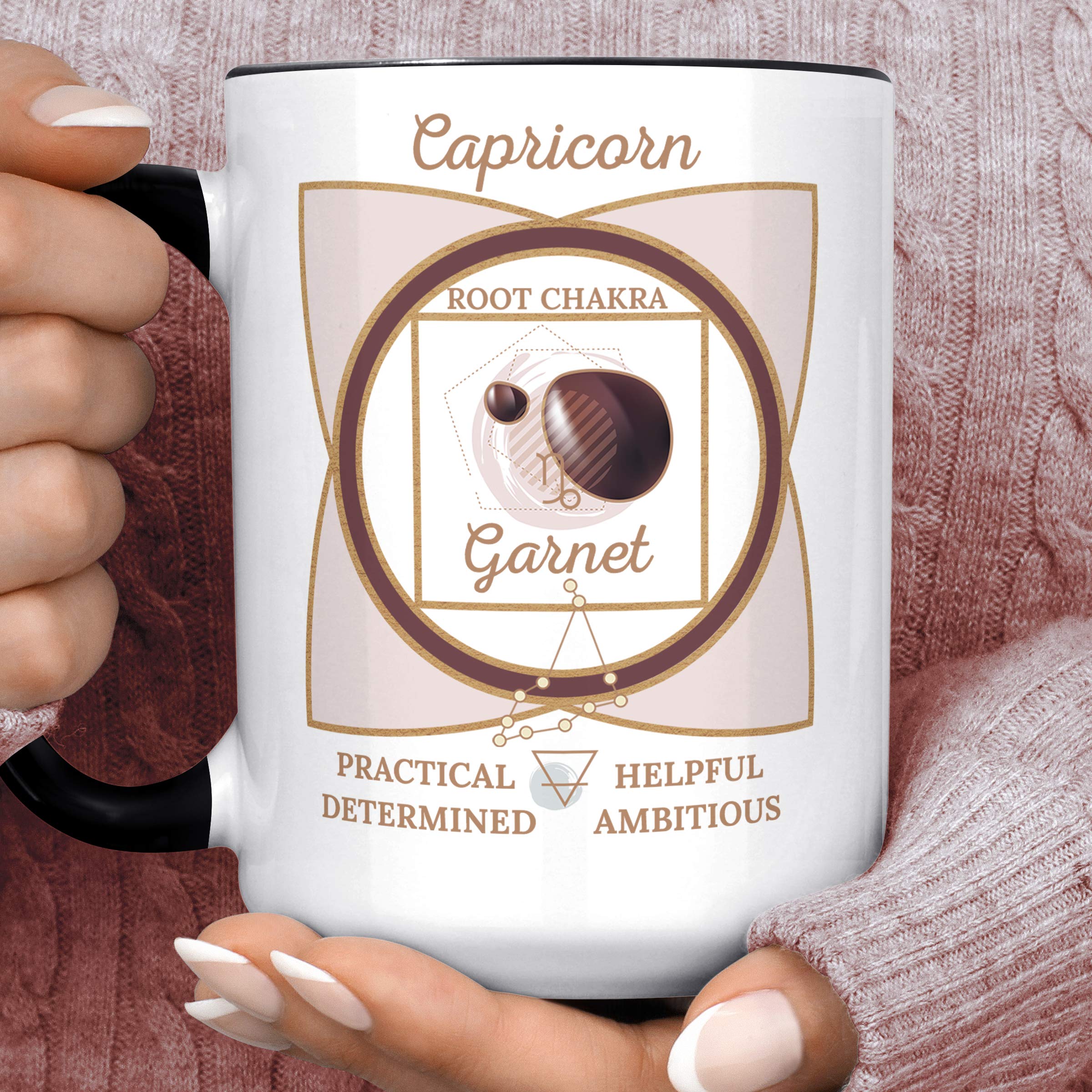 Capricorn Zodiac Sign Coffee Mug with Garnet Crystal - Root Chakra Horoscope Ceramic Cup | Microwave & Dishwasher Safe | Perfect for Astrology Lovers, Meditation & Daily Coffee Rituals