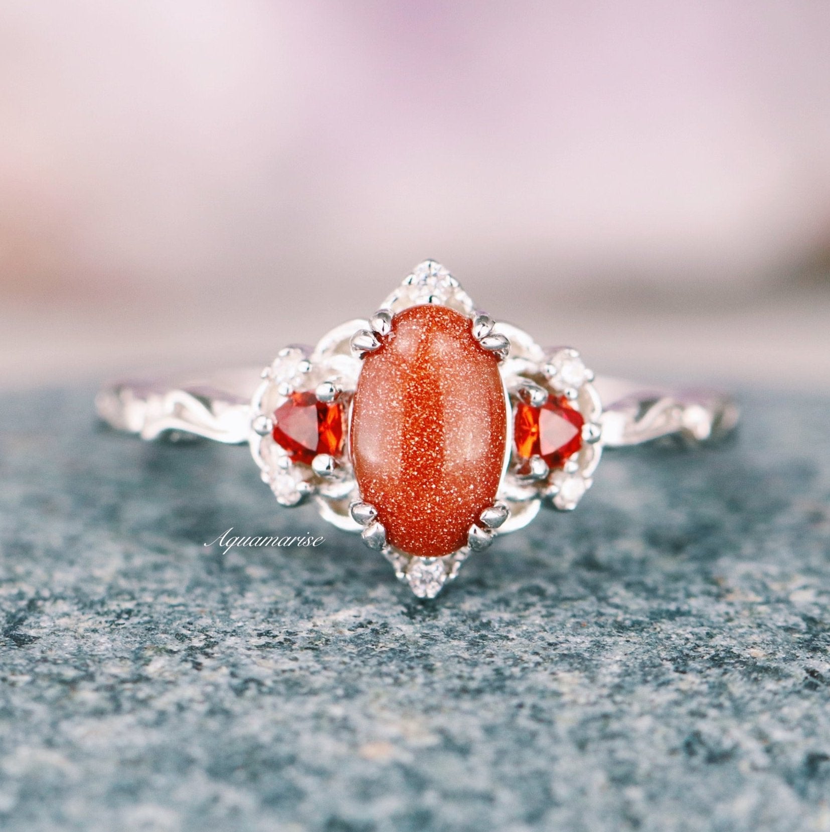 925 Sterling Silver Esme Red Sandstone & Orange Sapphire Ring - Elegant Bohemian Jewelry for Women, Perfect for Weddings, Parties & Everyday Wear