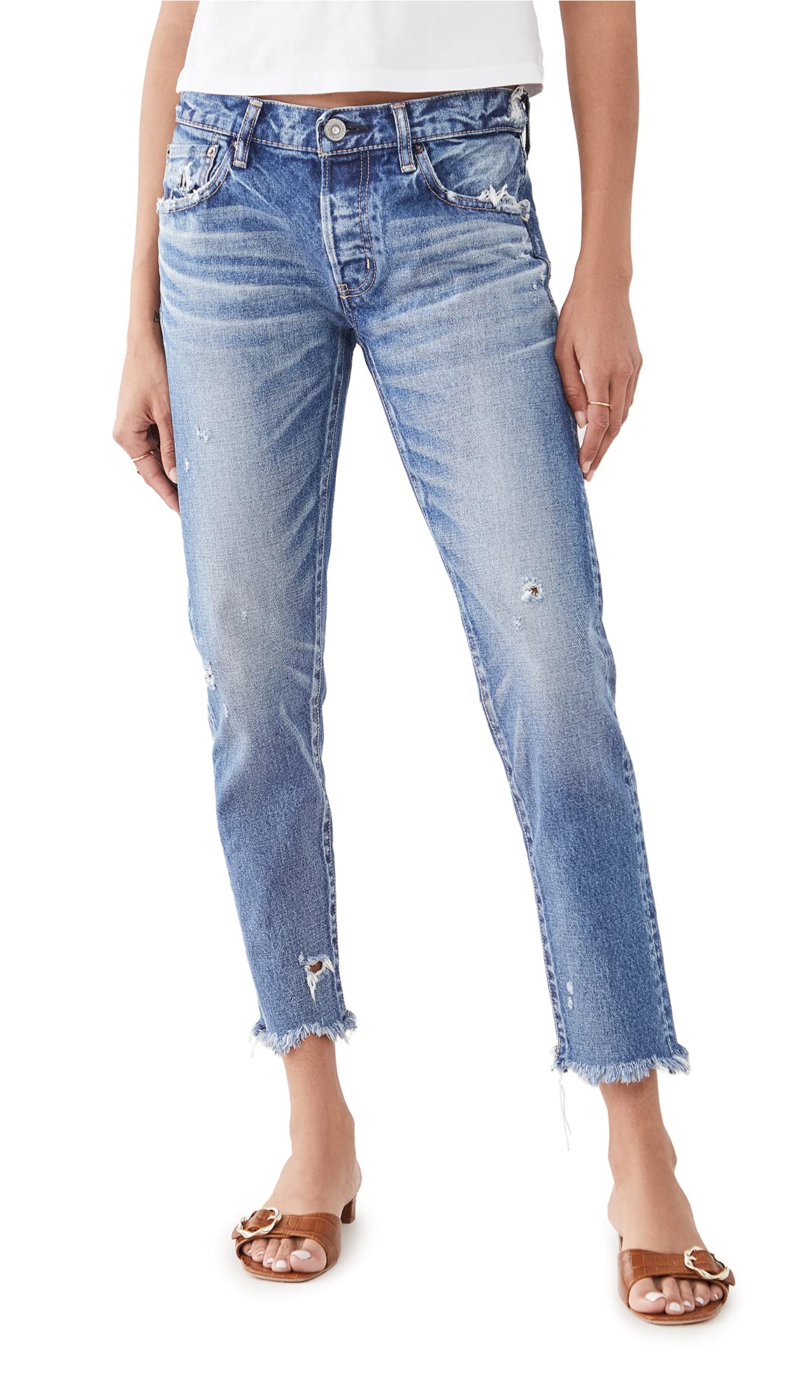 MOUSSY VINTAGE Women's High Waist Tapered Blue Jeans - Slim Fit Denim Pants for Casual Wear & Street Style Outfits