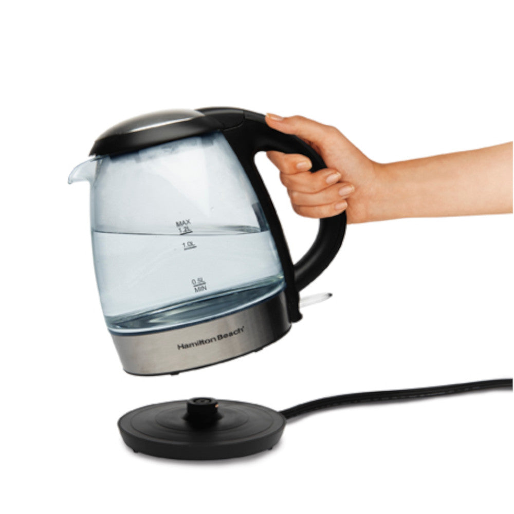 Hamilton Beach 40931C 1.2L Glass Electric Kettle - Fast Boiling, Auto Shut-Off & Boil-Dry Protection - Perfect for Tea, Coffee & Instant Meals in Home or Office