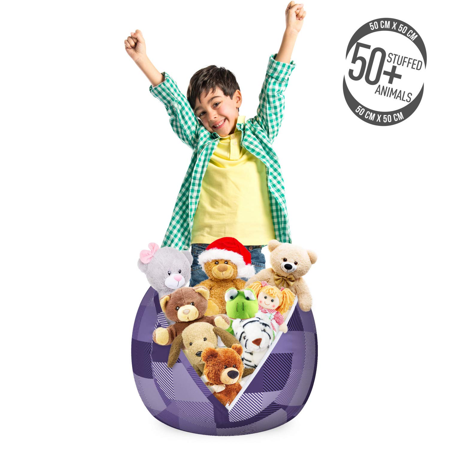 Ambesonne Abstract Storage Toy Bag Chair - Plaid Print Stripe Monochrome Design, Washable Stuffed Animal Organizer for Kids Room, Small Size Purple Quartz | Perfect for Nursery, Playroom & Bedroom Organization
