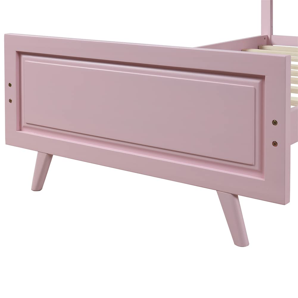 **Pink Twin Size Platform Bed Frame with Wood Slat Support - Rectangular Headboard & Footboard - Sturdy Bedroom Furniture with Under-Bed Storage Space - Perfect for Small Rooms, Kids' Bedrooms & Modern Apartments**