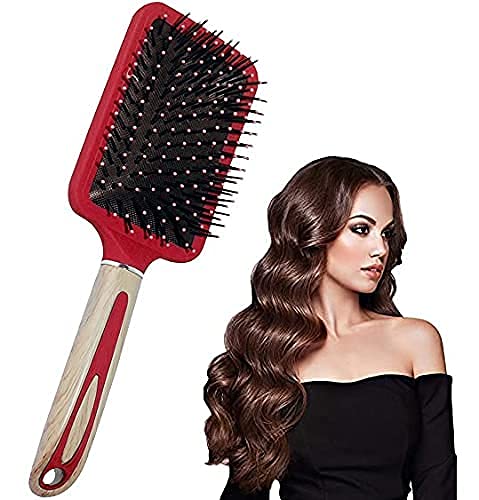 LEYSIN Professional Wooden Handle Soft Bristle Paddle Hair Brush for Men & Women - Detangling Brush for Thick, Curly, Wavy & Long Hair - Gentle Scalp Massage & Smooth Styling - Perfect for Daily Hair Care & Salon Use (Pack of 1, M2)