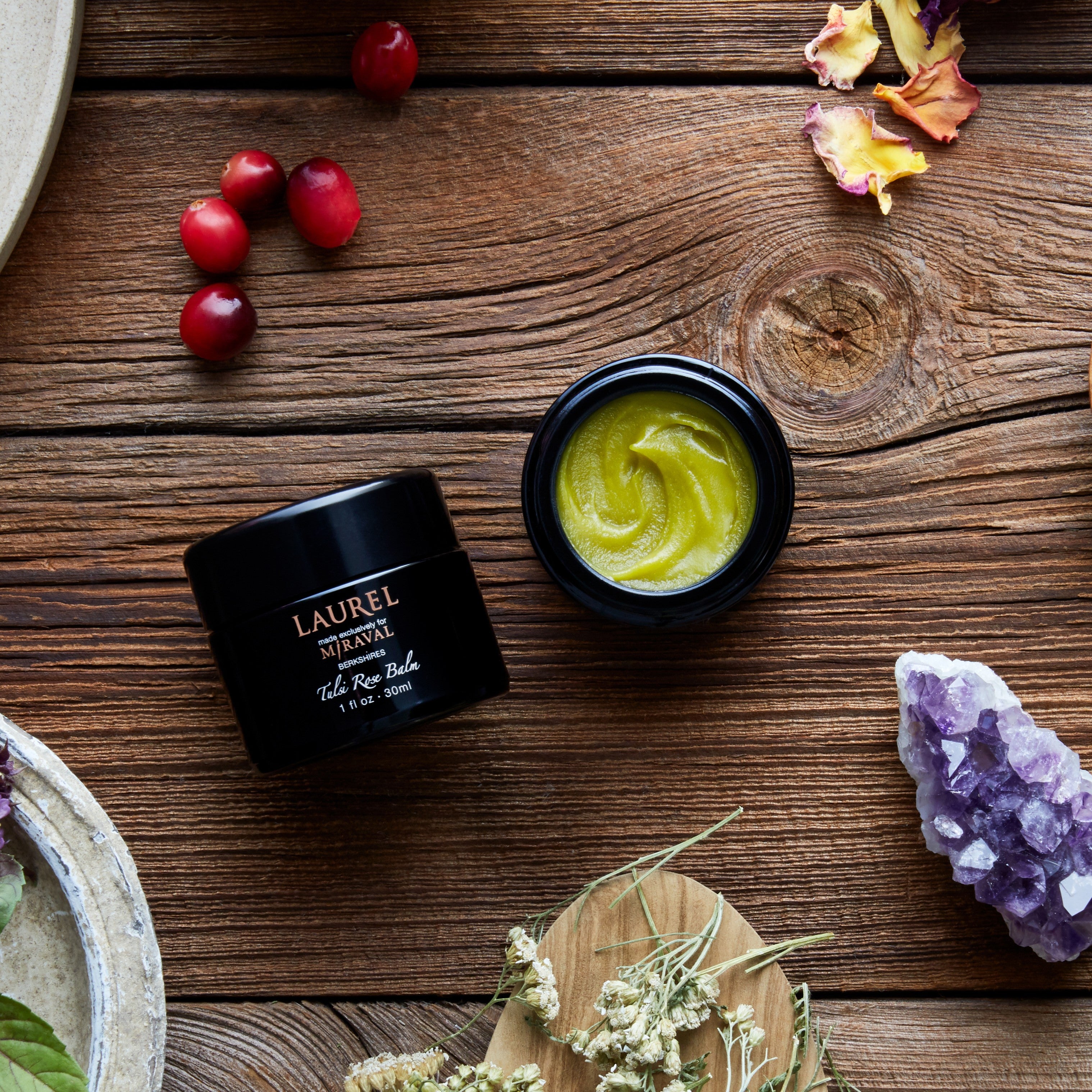 Laurel Tulsi Rose Balm - Organic Herbal Skin Care Moisturizer for Dry Hands & Lips | Perfect for Travel, Yoga, and Daily Hydration