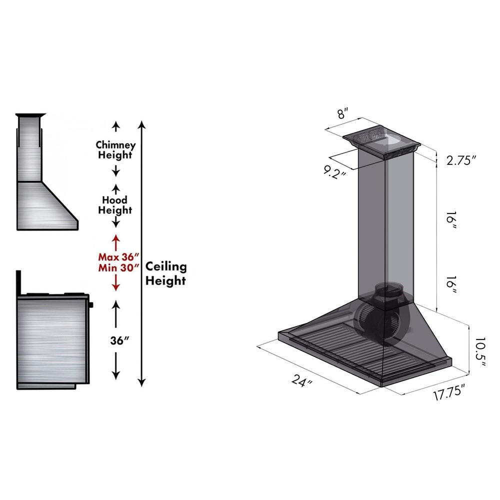 ZLINE CrownSound Ducted Vent Wall Mount Range Hood - Stainless Steel with Built-in Bluetooth Speakers (KBCRN BT) | Modern Kitchen Ventilation for Cooking & Entertainment