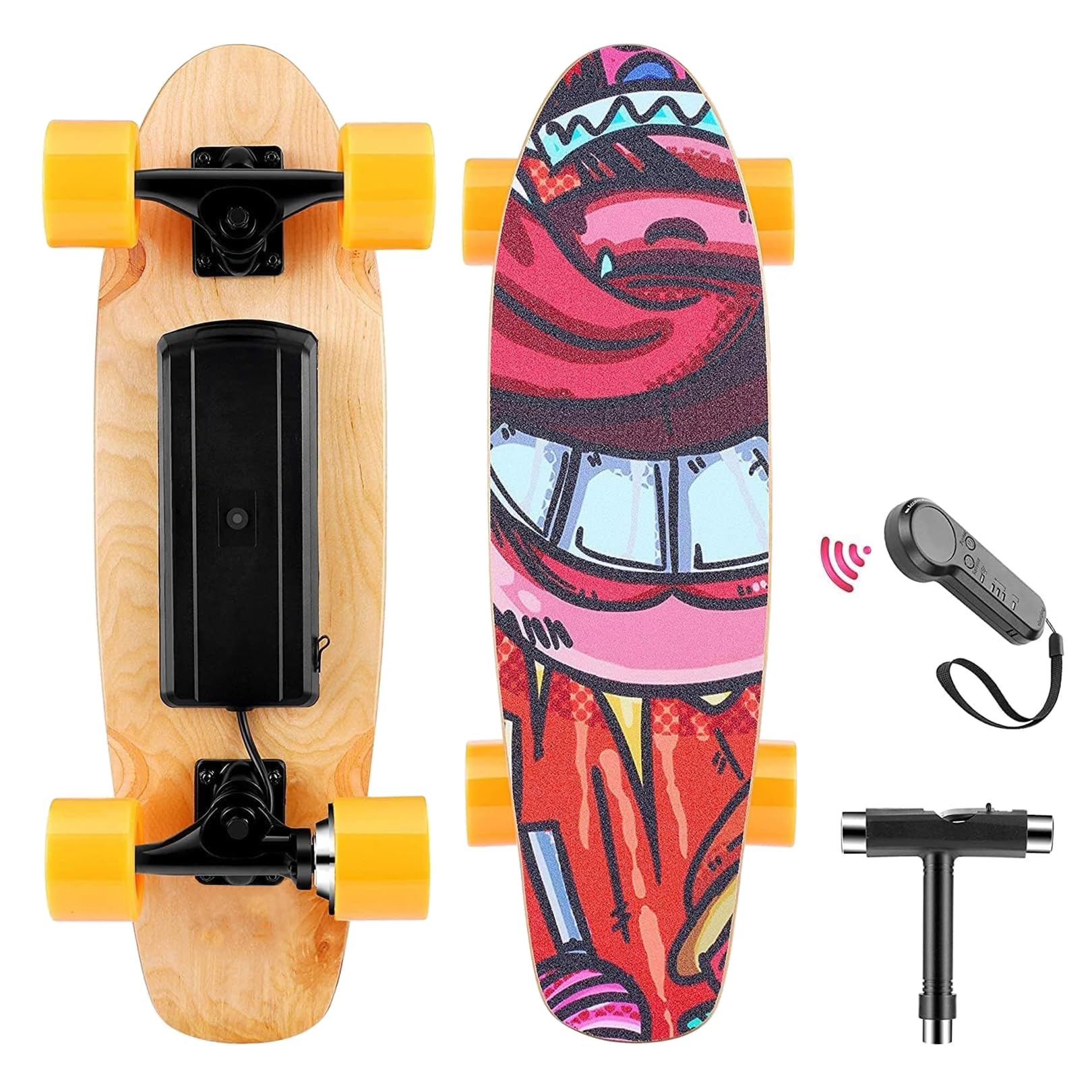 Caroma Electric Skateboard with Wireless Remote Control - 12.4 MPH Max Speed & 8 Mile Range - Adult & Beginner Friendly - Perfect Gift for Teens & Adults - Commuting, Campus Travel & Outdoor Adventure