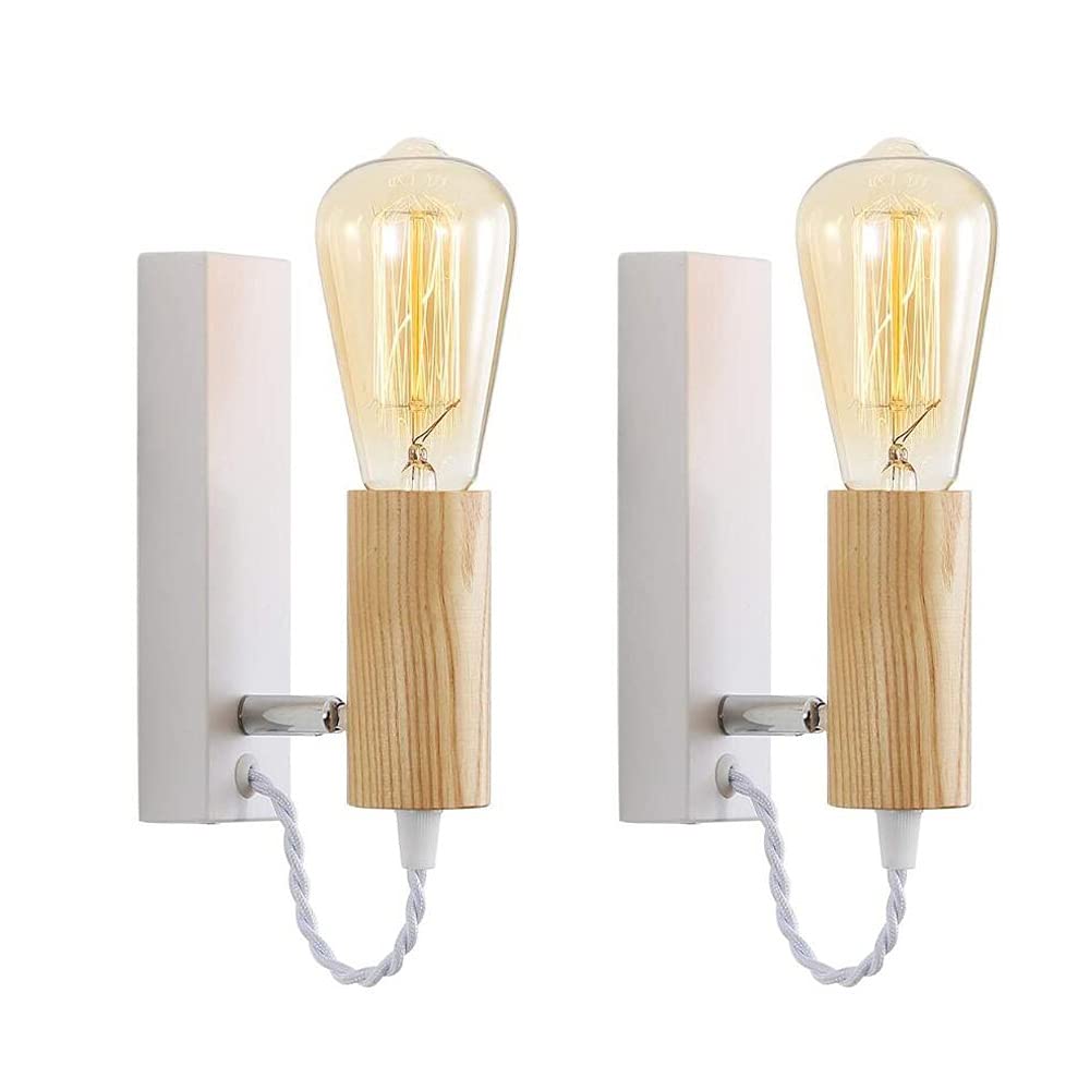 2 Pack Nordic Metal Wall Sconce Lights with Wooden Holder - Retro Adjustable Wall-Mounted Lighting Fixture for Bedroom, Living Room & Bar - E27 LED Wall Lamp for Home Decor & Ambient Lighting