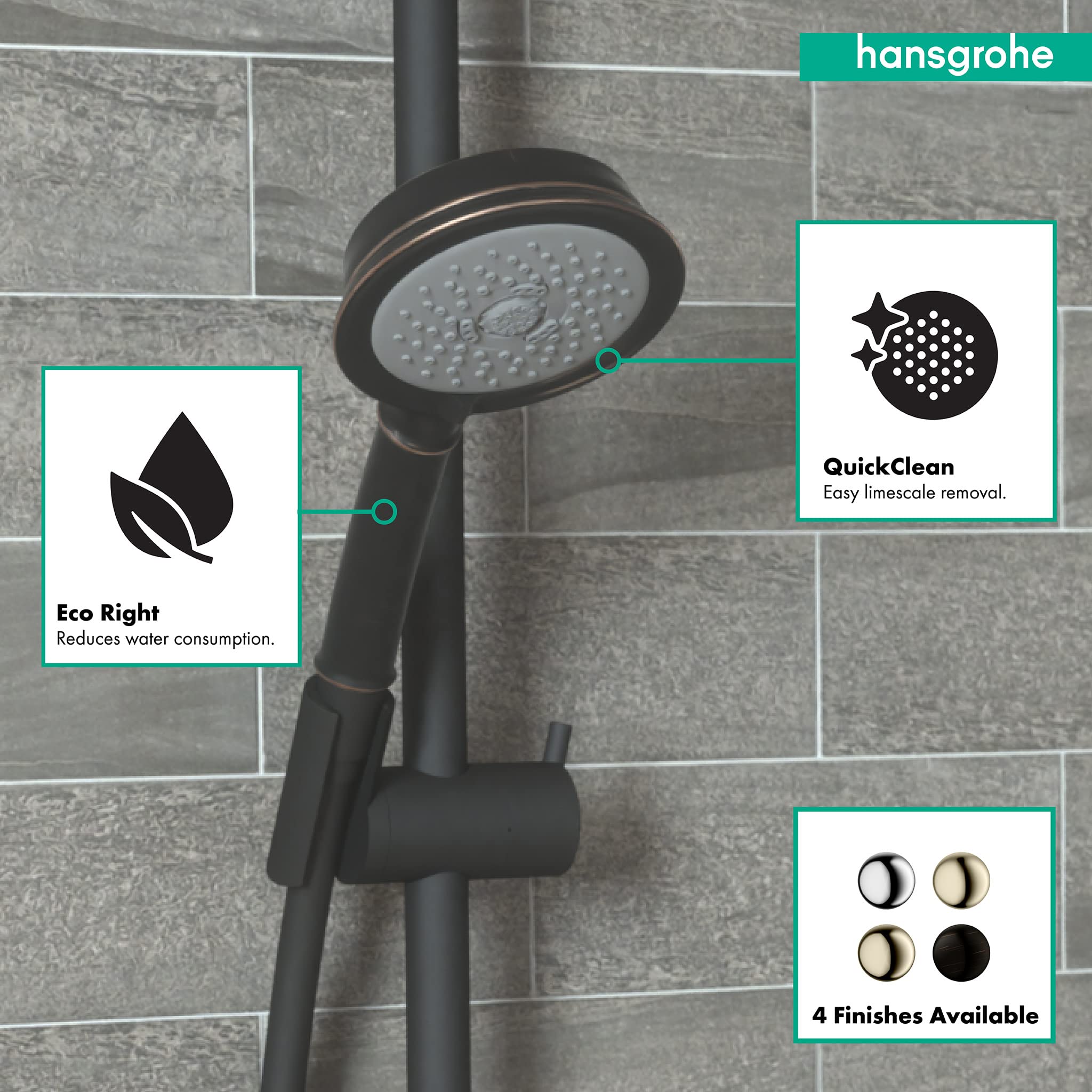 Hansgrohe Croma 100 Classic Low Flow 5-inch Handheld Shower Head - 3 Spray Modes (Full, Pulsating Massage, Intense Turbo) - Water Saving Rubbed Bronze Finish - Perfect for Bathroom Renovation & Spa-Like Shower Experience
