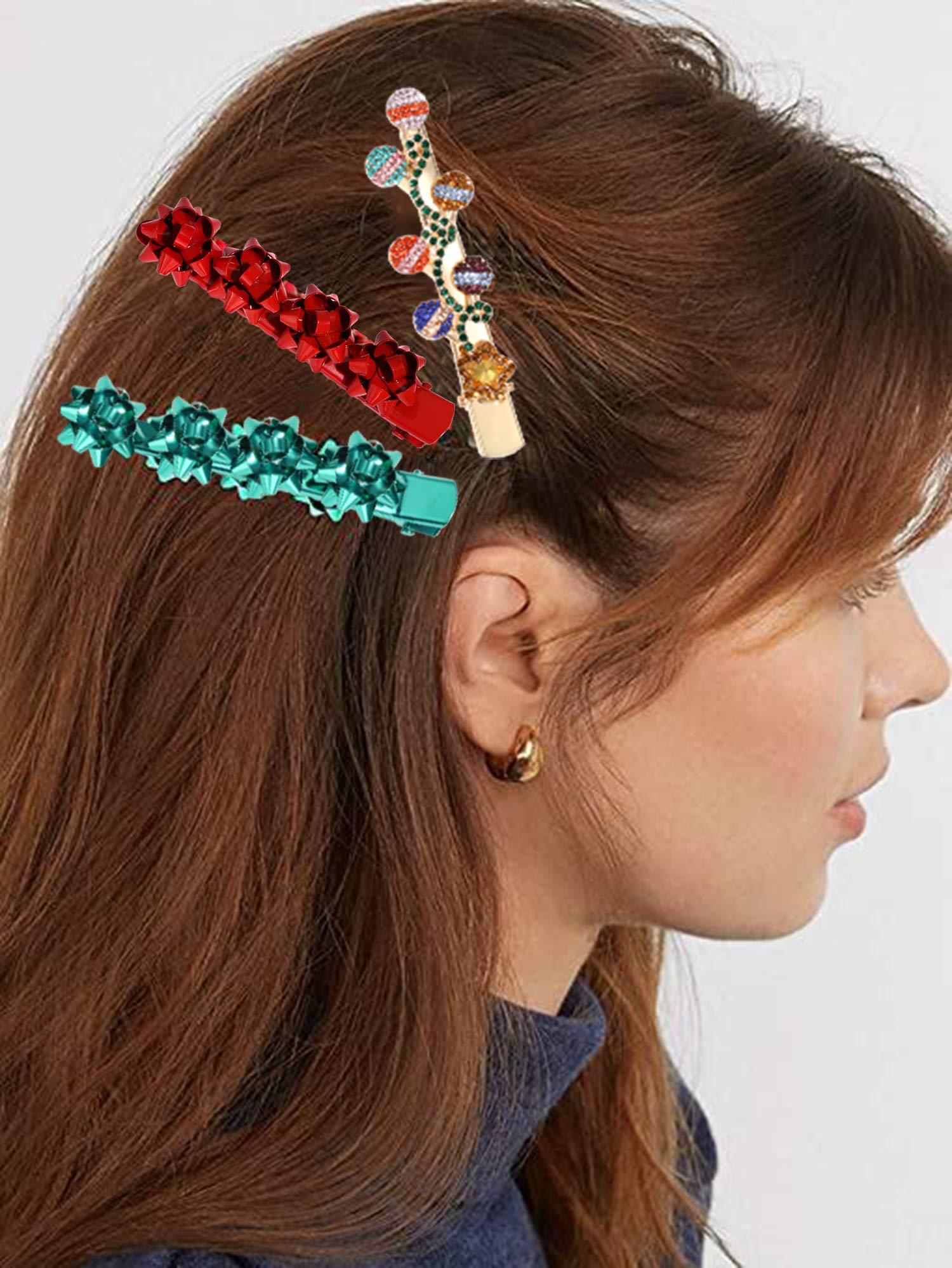 Christmas Hair Clips for Women & Girls - Rhinestone Snowflake Bow Hair Pins with Lights, Festive Holiday Hair Accessories for Parties, Gifts, Xmas Decorations (Great for Christmas Celebrations, New Year Events & Winter Weddings)