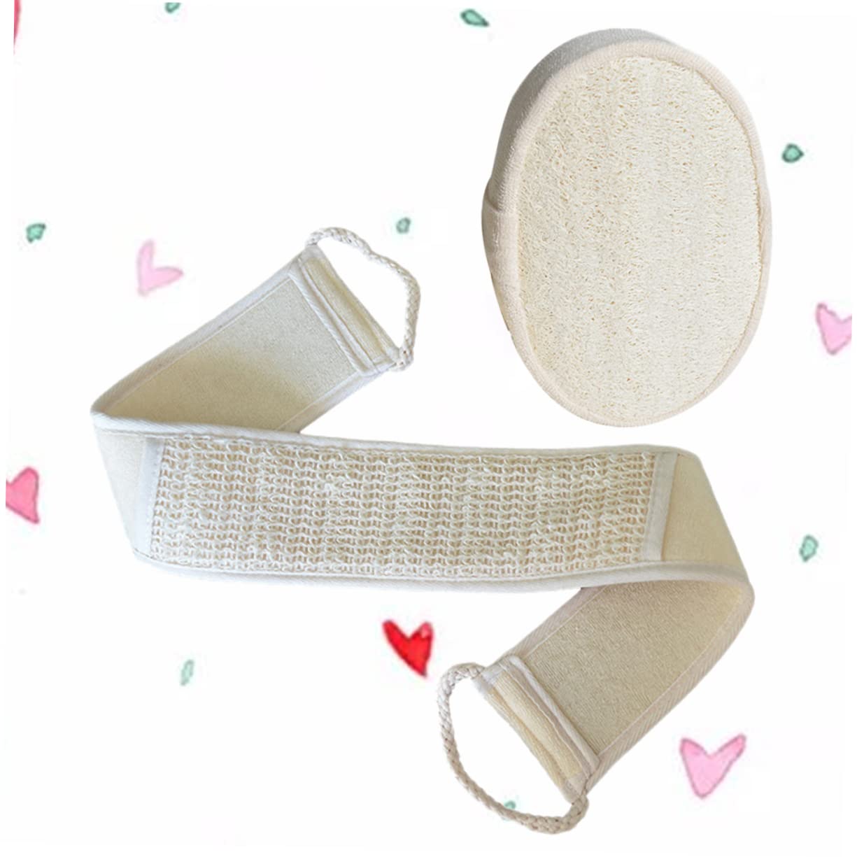 Natural Loofah Sponge Set - Exfoliating Bath Scrubber for Shower, Body & Face | Eco-Friendly Back Scrubber & Facial Pads | Home Spa & Self-Care Kit
