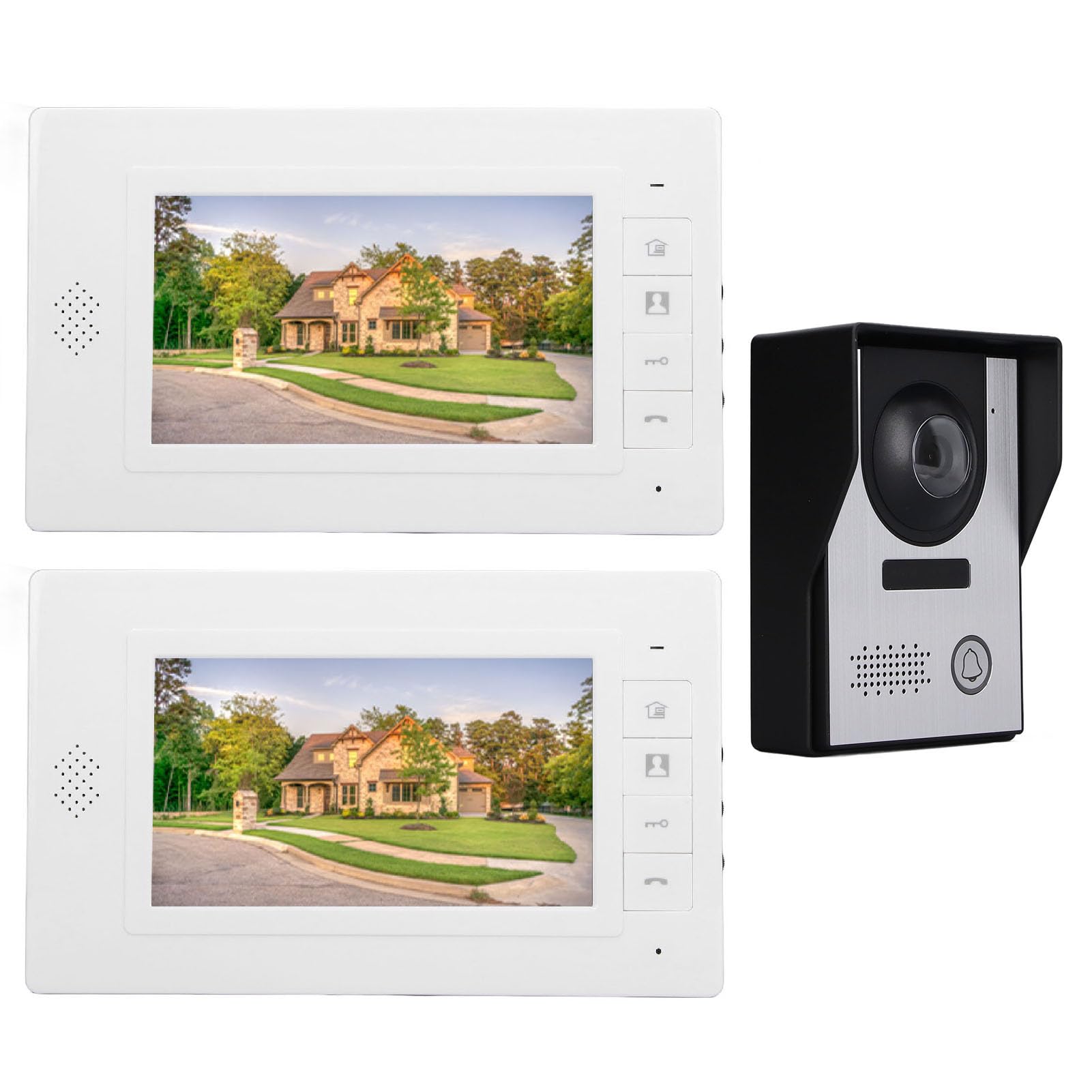 7 Inch Video Intercom System with HD Camera & 2 Monitors - 4-Wire Door Phone Kit, IR Night Vision, Two-Way Audio & Remote Unlock for Villa Security - Perfect for Home, Apartment & Office Entry Control