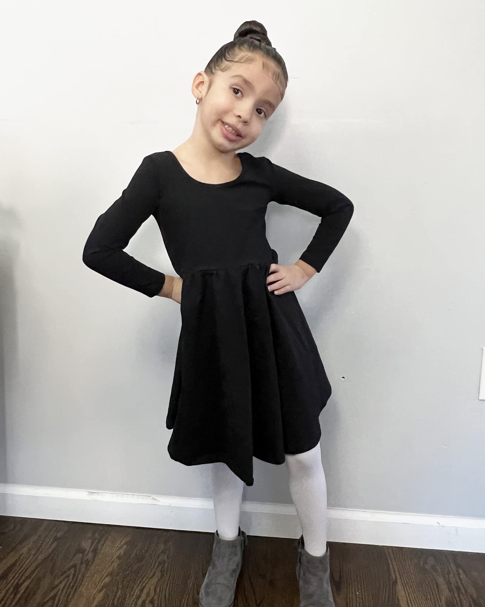 Stelle Girls Long Sleeve Cotton A-Line Dress - White Twirl Skater Dress for Toddlers | School, Casual Wear & Easter Outfits | Perfect for Playdates, Parties and Special Occasions