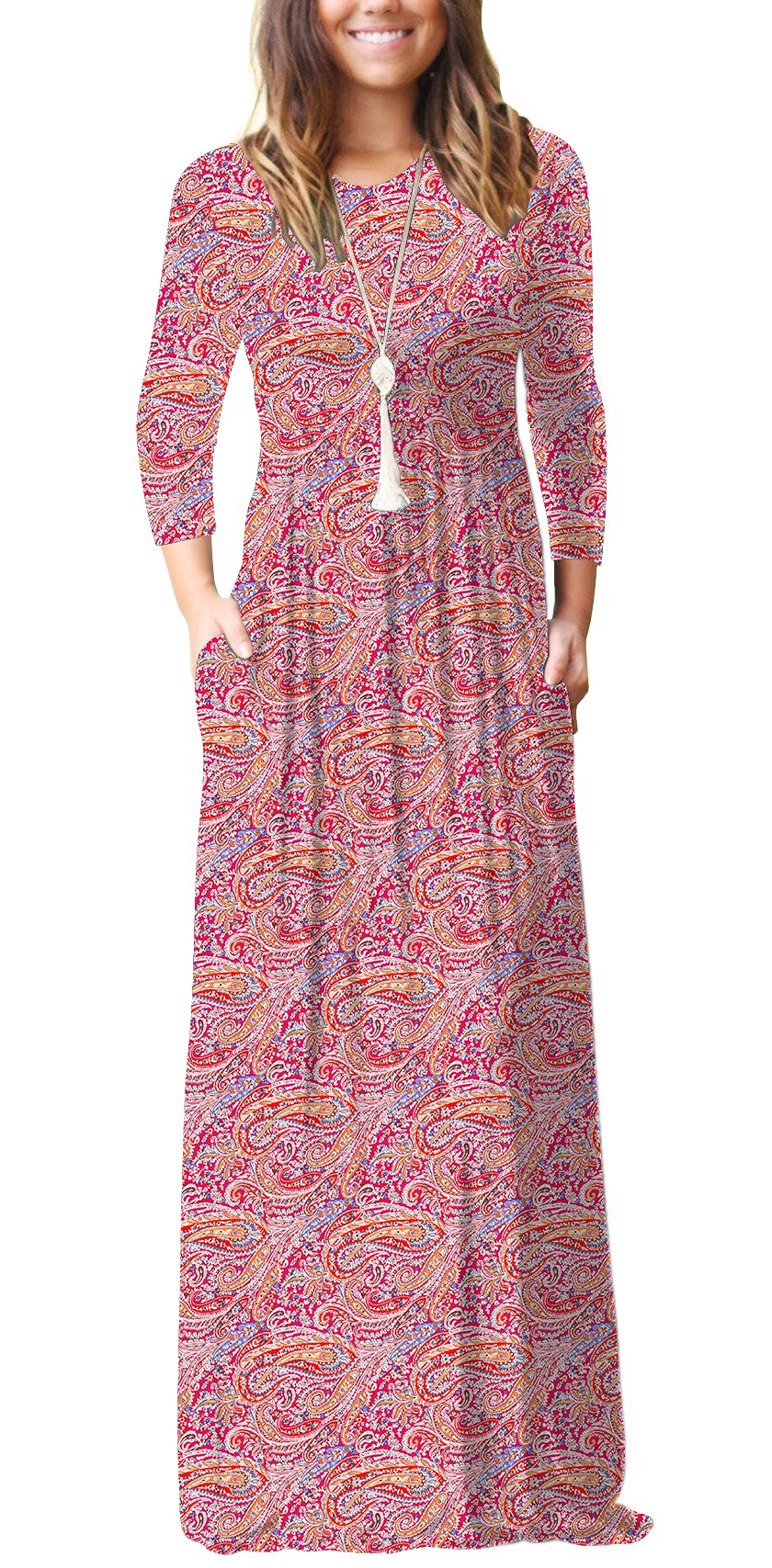 GRECERELLE Women's Long Sleeve Maxi Dress - Loose Fit Casual Plain Midi Dress with Pockets | Perfect for Everyday Wear, Beach Cover Up & Vacation Outfits