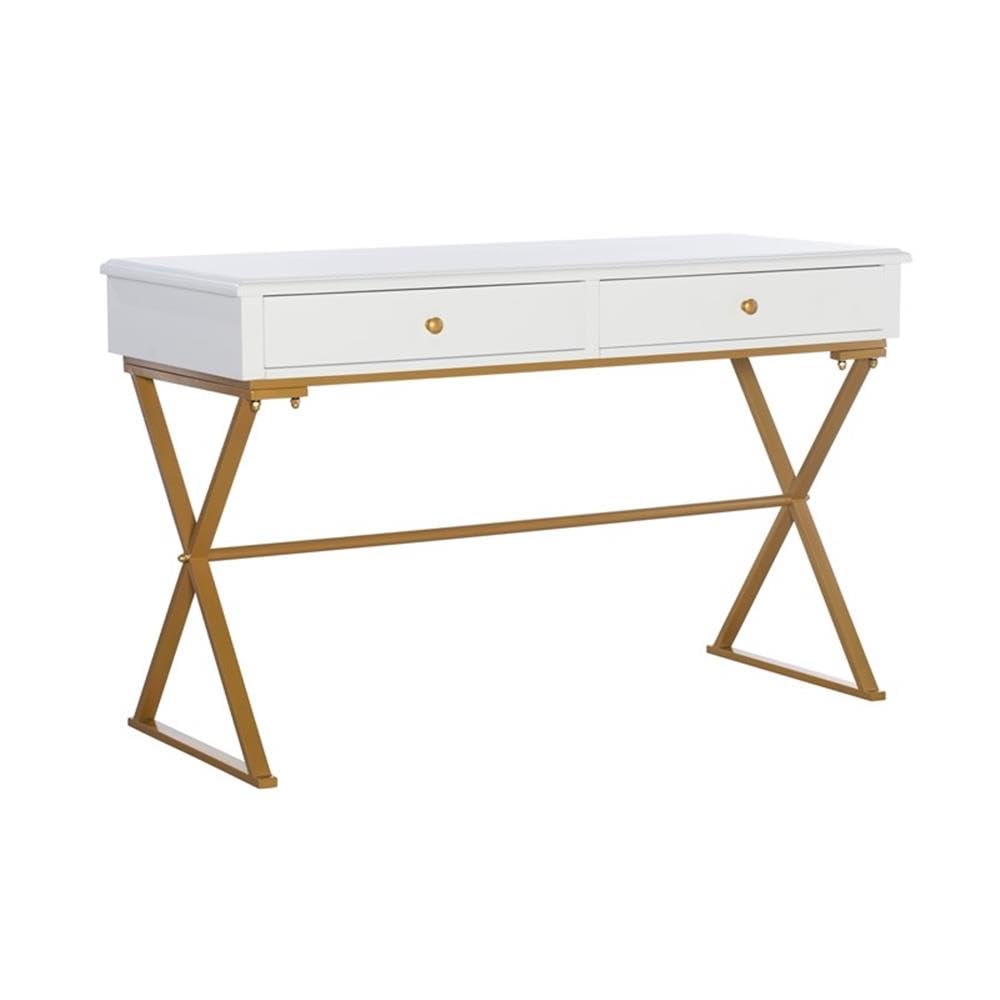 UrbanPro Transitional Two Drawer Metal Desk in White - Modern Home Office Furniture for Small Spaces & Workstations