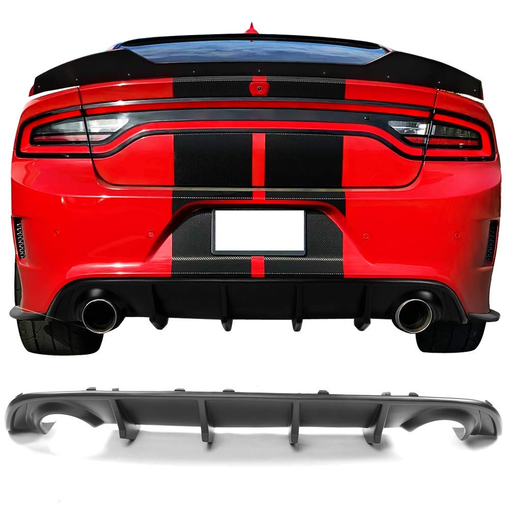 IKON MOTORSPORTS Matte Black Rear Diffuser for 2015-2023 Dodge Charger | Rear Lip Bumper Valance | Enhances Aerodynamics & Sporty Look | Perfect for Car Enthusiasts & Street Racing