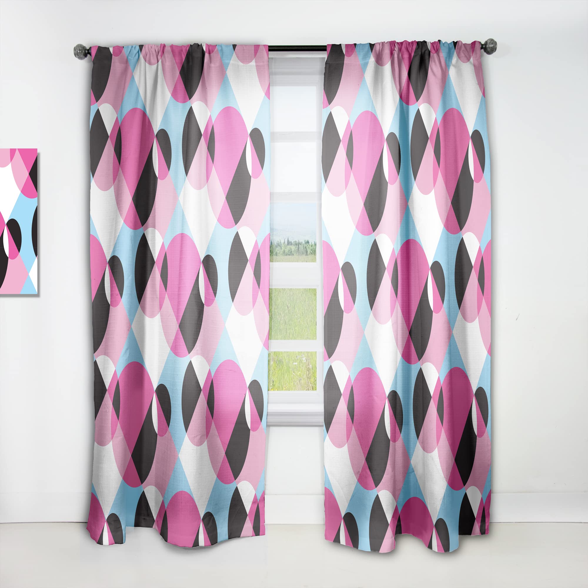 DesignQ Abstract Geometric Retro Thermal Insulated Curtains - Single Panel 52x95 Inches - Blackout Drapes for Bedroom & Living Room - Modern Window Treatment for Home Decor