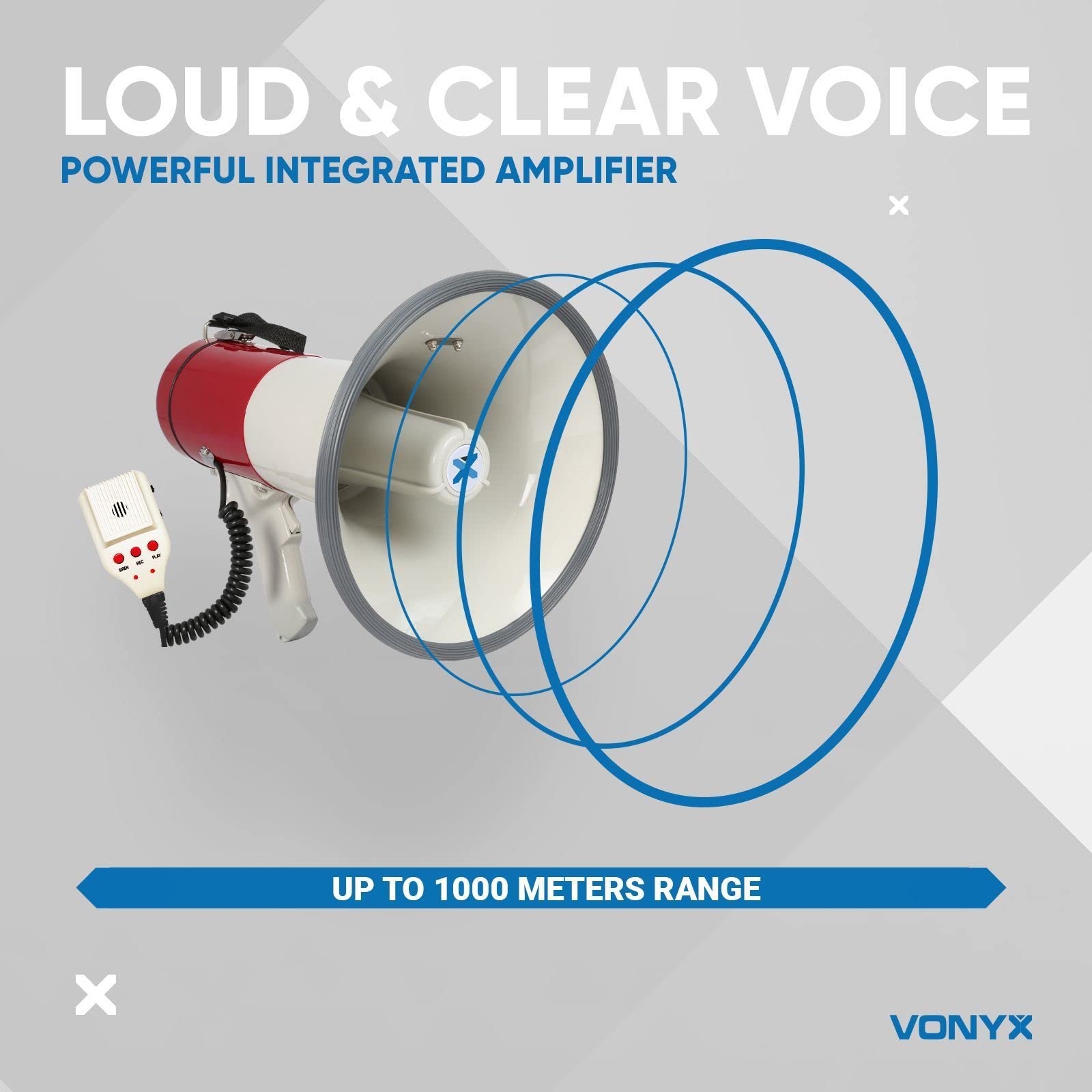 Vexus MEG050 50W Megaphone with Recording Function & Siren - 1KM Range, Battery-Powered Mic - Perfect for Outdoor Events, Crowd Control & Emergency Announcements