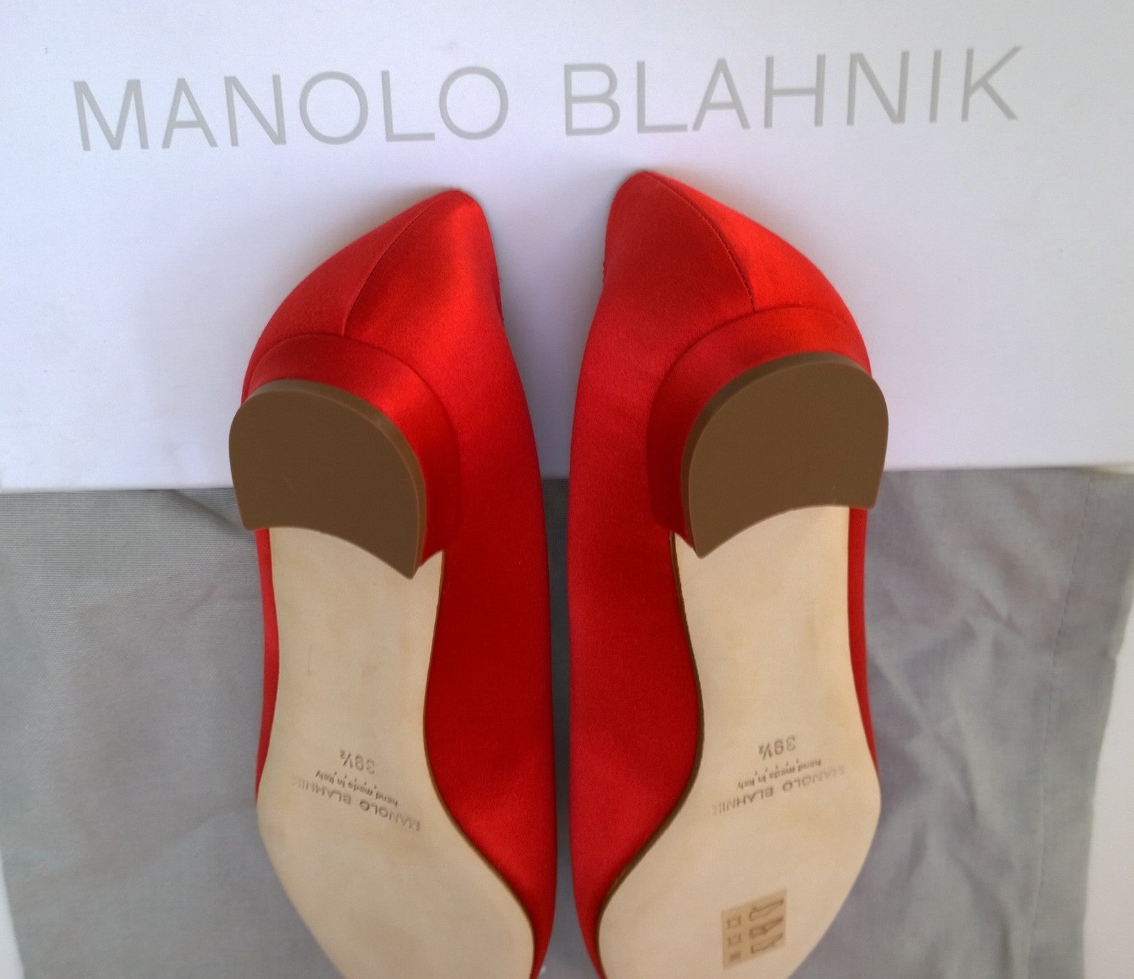 Manolo Blahnik Hangisi Red Satin Flats with Rhinestone Buckle - Elegant Strass Embellished Shoes for Women | Perfect for Weddings, Parties & Special Occasions