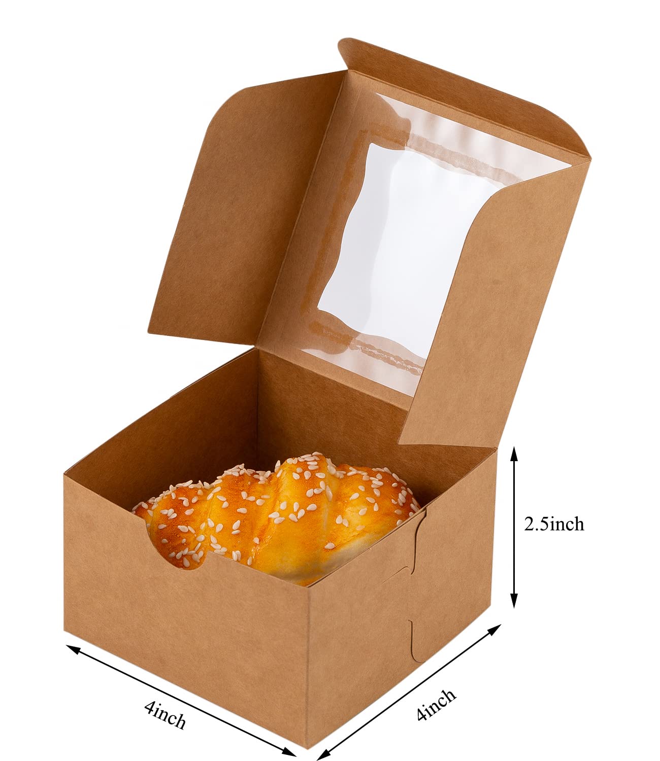 100-Piece Window Bakery Boxes 4x4x2.5 Inches - Small Brown Pastry Boxes for Cupcakes, Donuts, Chocolate Strawberries & Candy | Perfect for Home Bakeries, Wedding Favors & Gift Packaging