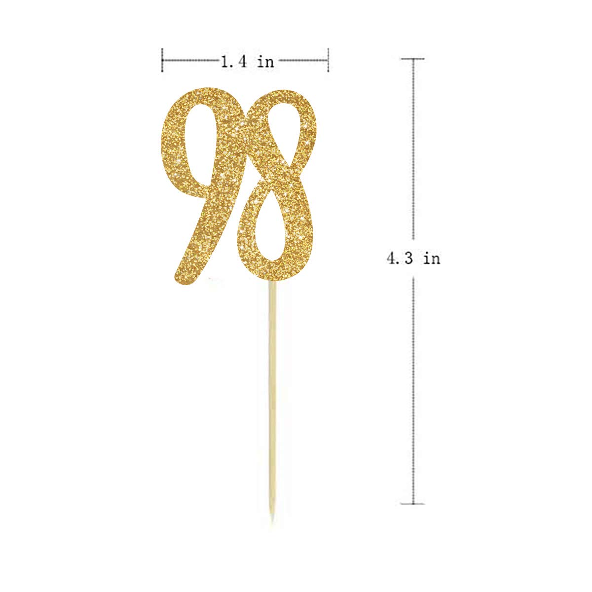 24-Pack Gold Happy 98th Birthday Cupcake Toppers with Glitter Numbers - 98th Birthday Party Decorations for Grandparents, Anniversary Celebrations & Milestone Birthday Cakes