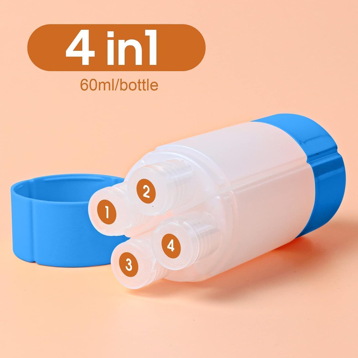 KINTIN 4 in 1 Travel Bottles Set - 60ML Leakproof Refillable Containers for Shampoo, Conditioner & Lotion - Perfect for Air Travel, Gym, Camping & Vacation Toiletries Organization
