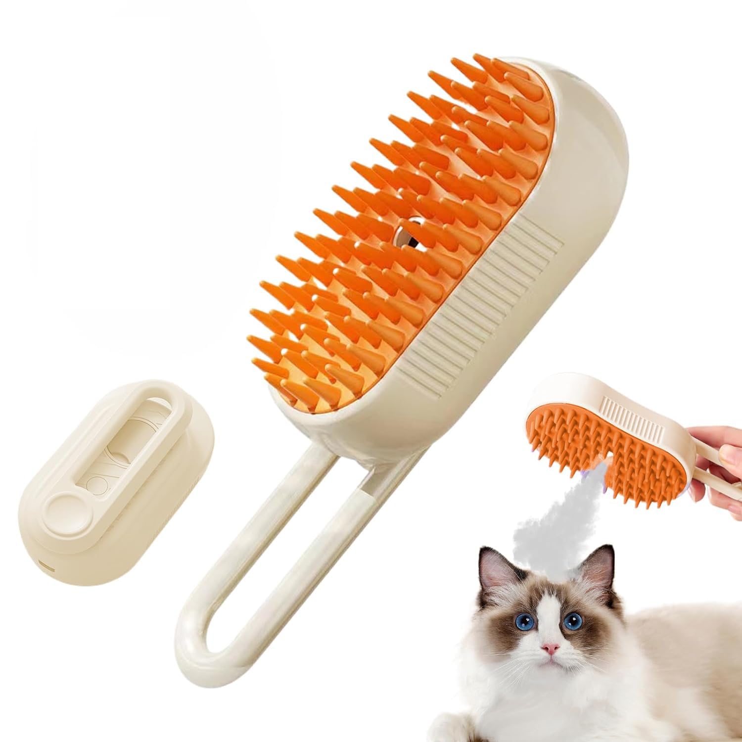 4-in-1 Rechargeable Pet Grooming Kit - Rotating Handle Cat & Dog Brush with Steam for Heavy Shedding, 360° Massage & Deep Cleaning | Hair Removal System for Long/Short Haired Pets | Perfect for Home Grooming & Professional Use (Khaki)