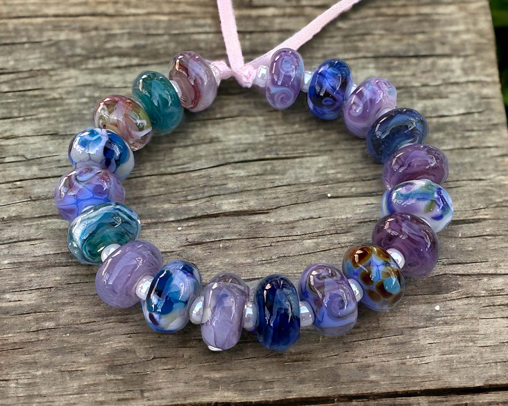 19-Piece Purple & Blue Lampwork Glass Beads Set for Jewelry Making - Handmade Orphan Beads for Necklaces, Bracelets & DIY Crafts - Perfect for Beaders & Artisans
