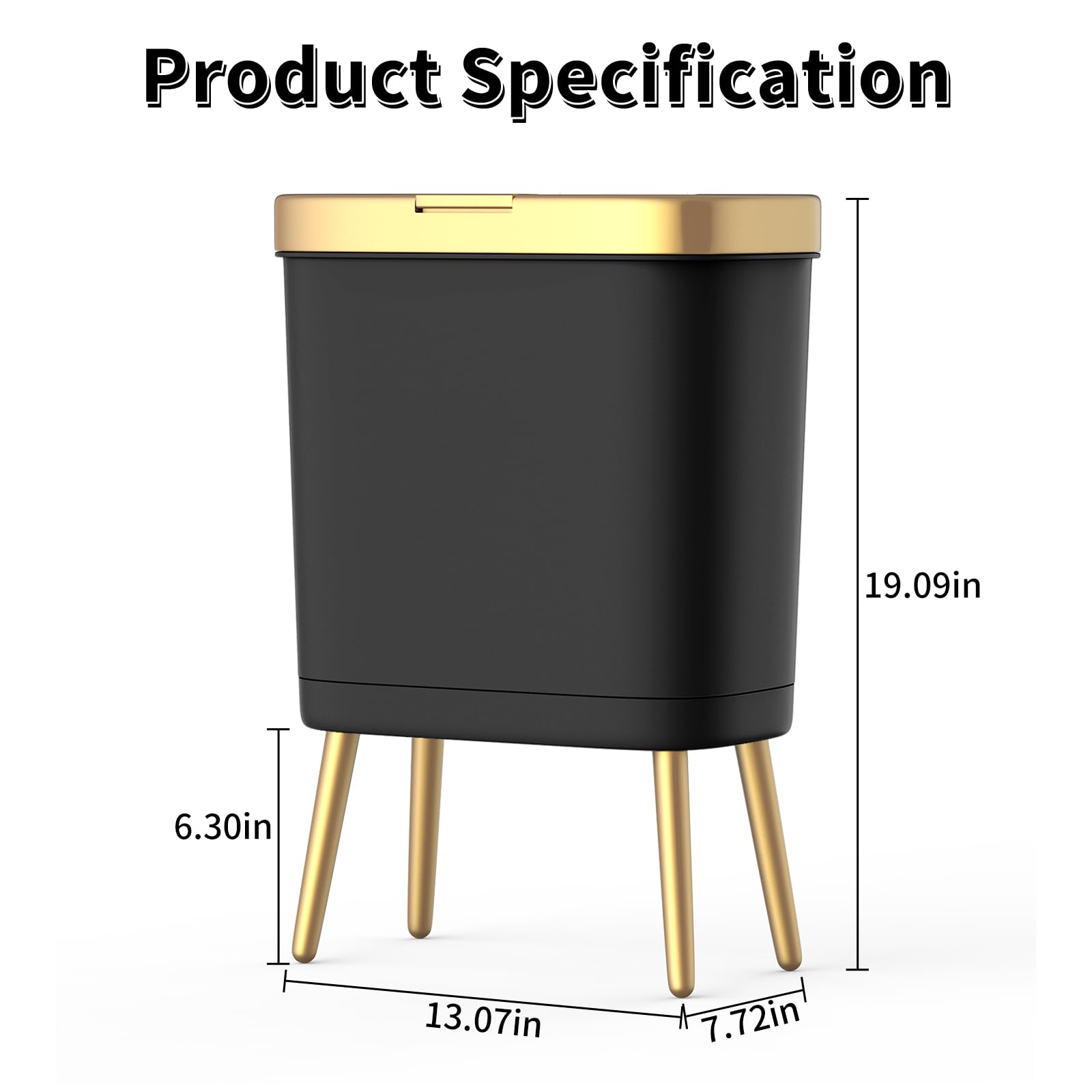 Procade 2-Pack 4 Gallon Office Trash Can with Lid - Push Button Bathroom Garbage Bin, Narrow Waste Basket for Bedroom, Kitchen & Toilet (Black) - Perfect for Small Spaces & Home Organization