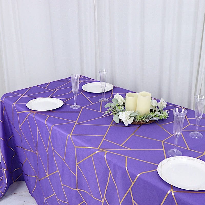 90x132 Inch Polyester Rectangular Tablecloth with Metallic Geometric Design - Perfect for Dining Tables, Parties, and Special Events