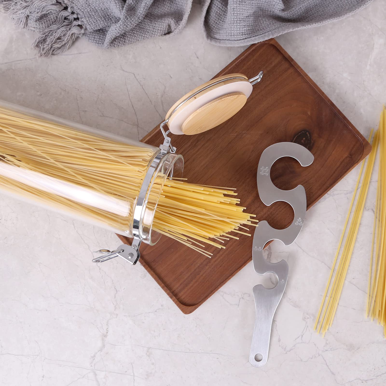KKC HOME ACCENTS 68oz Glass Pasta Storage Container with Measuring Tool & Bamboo Lid - Airtight Spaghetti & Noodle Organizer for Kitchen Pantry - Perfect for Meal Prep, Bulk Food Storage, and Countertop Display
