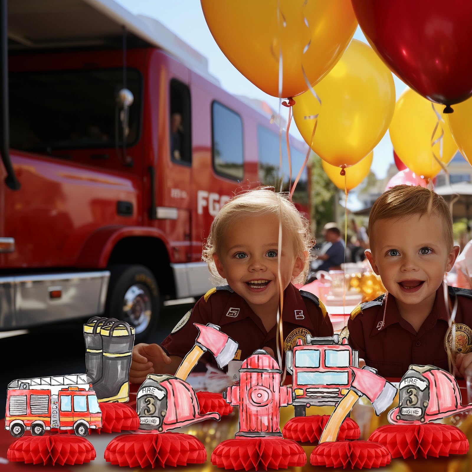 12-Piece Fire Truck Party Decorations Set - Firetruck Table Centerpieces & Party Favors for Kids Birthday - Perfect for Firefighter-Themed Parties & Events