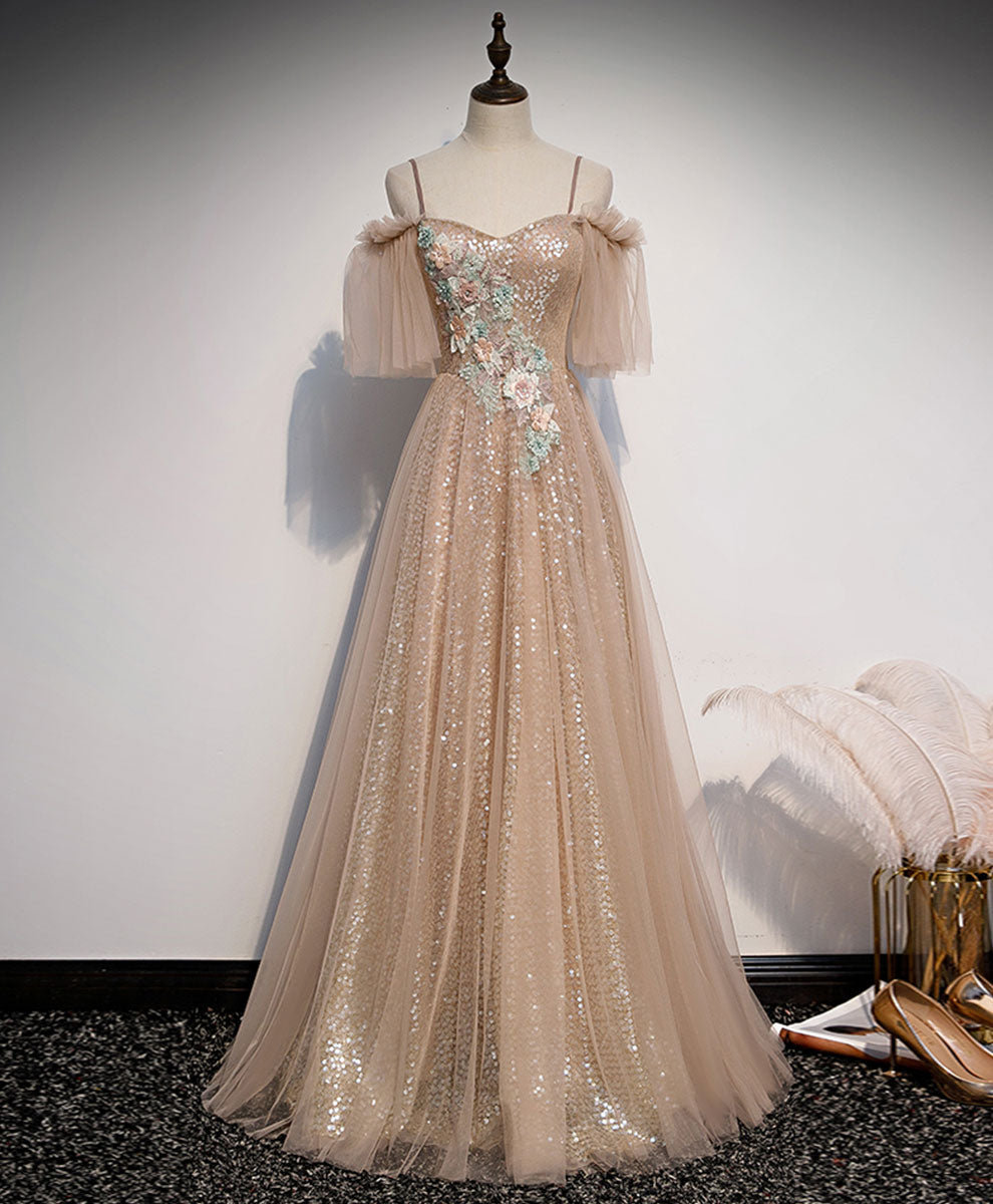 Elegant Champagne Sweetheart Neckline Tulle Lace Long Prom Dress - Formal Evening Gown for Homecoming, Wedding, Quinceañera & Special Occasions