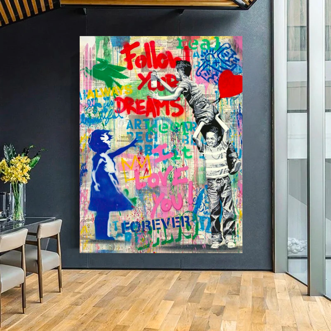 Banksy 'Follow Your Heart' Canvas Wall Art Print - Urban Street Art Home Decor for Living Room, Bedroom & Office