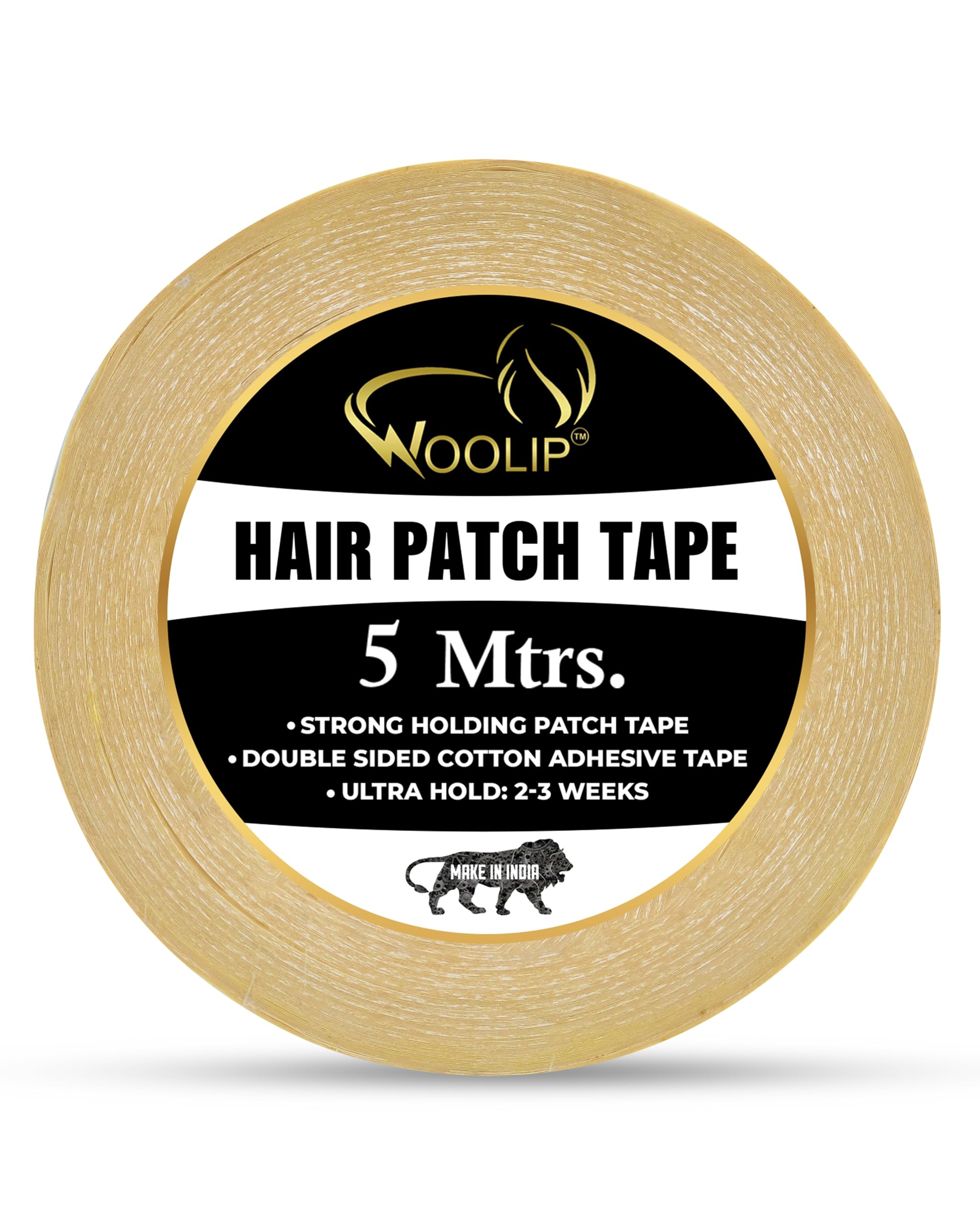 Woolip German Brown Wig Tape - Ultra Strong Hold 1 Inch Cotton Double Sided Waterproof Hair Patch Tape (5M Yellow) for Cosplay, Costumes & Daily Wear
