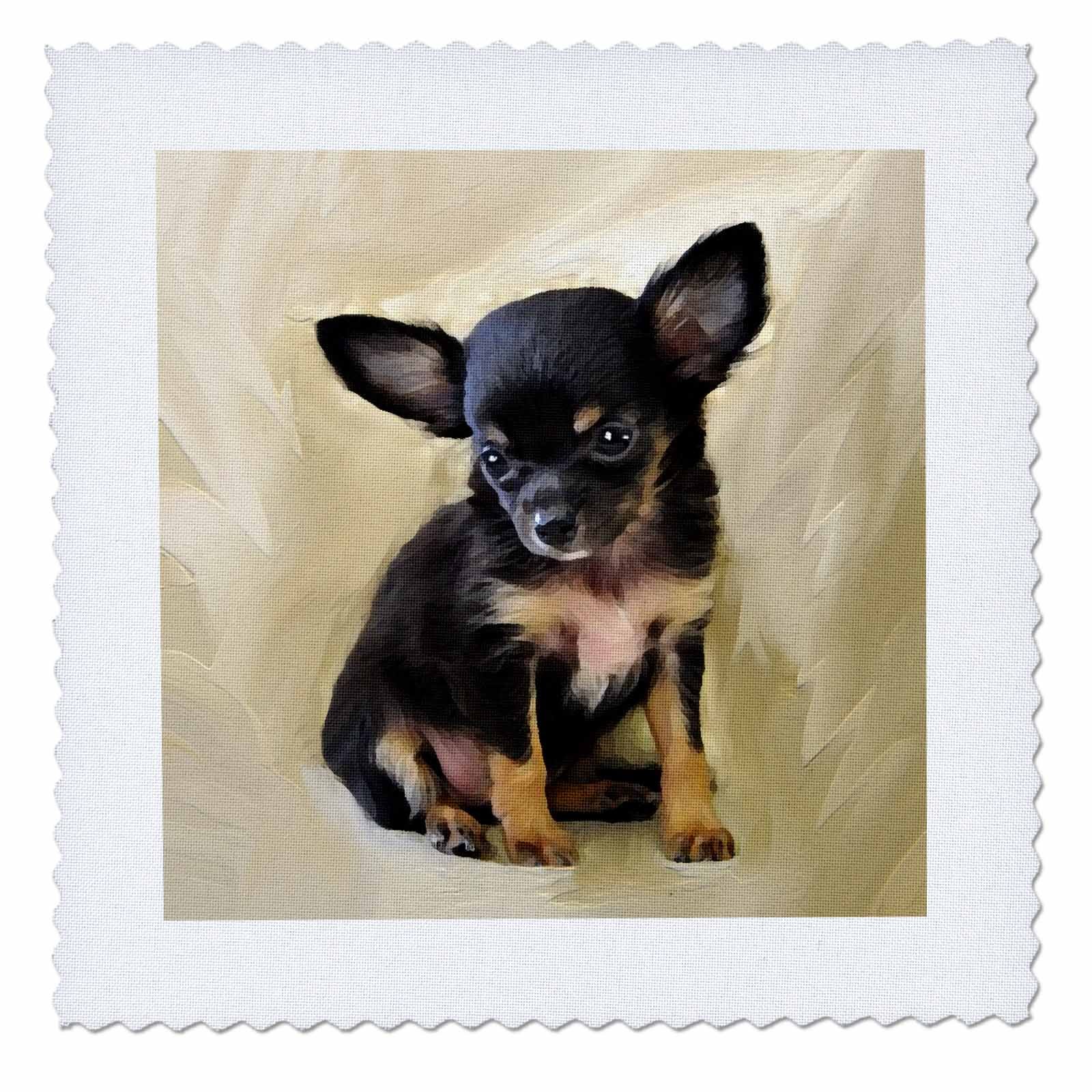 3D Rose Chihuahua Puppy Quilt Square - 12x12 Inch Dog Lover's Fabric Patch for DIY Quilting, Sewing, and Home Decor Projects