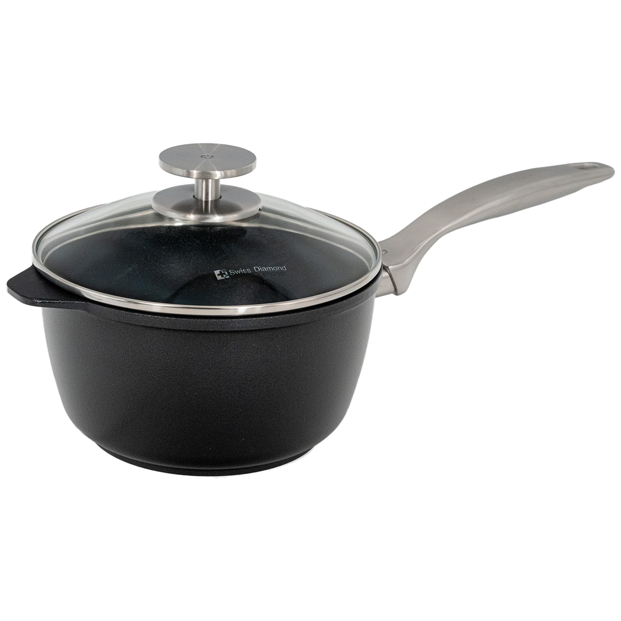 Premium Swiss Diamond Sauce Pan with Lid - 7 Inch 2.2 Quart Diamond-Coated Nonstick Aluminum Cookware with Ergonomic Stainless Steel Handle | Oven & Dishwasher Safe (Grey) | Perfect for Sauces, Stews, and Everyday Cooking