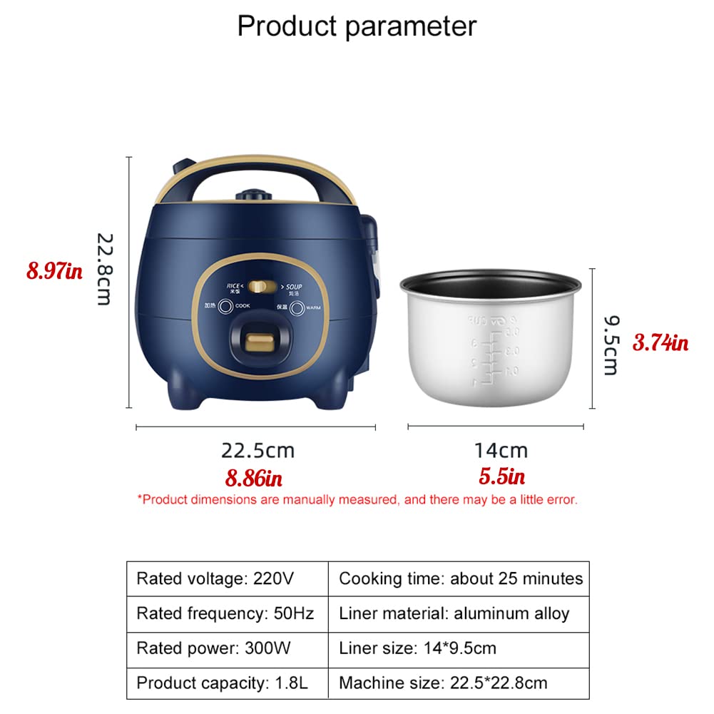 1.8L Mini Rice Cooker & Electric Lunch Box with Removable Non-Stick Pot | Keep Warm Function | Perfect for 1-3 People | 220V | Green | Ideal for Dorm, Office, Travel & Small Kitchens